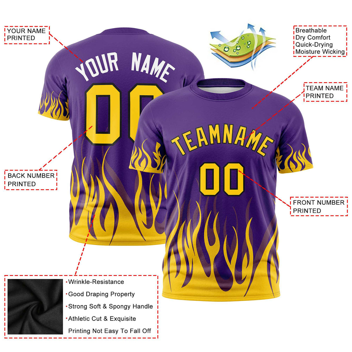 Custom Purple Old Gold 3D Pattern Design Flame Performance T-Shirt