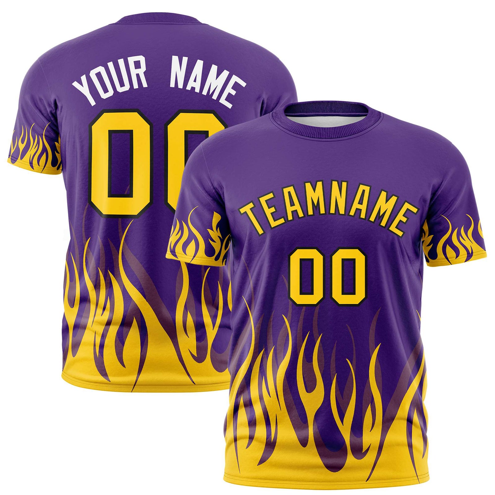 Custom Purple Old Gold 3D Pattern Design Flame Performance T-Shirt