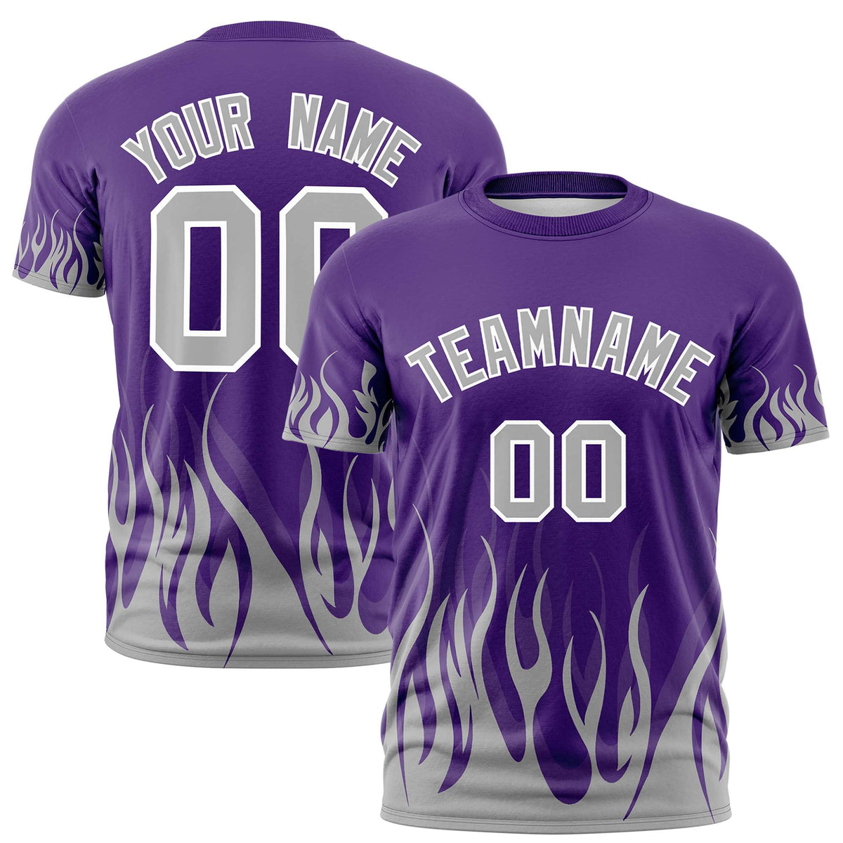 Custom Purple Gray 3D Pattern Design Flame Performance T-Shirt