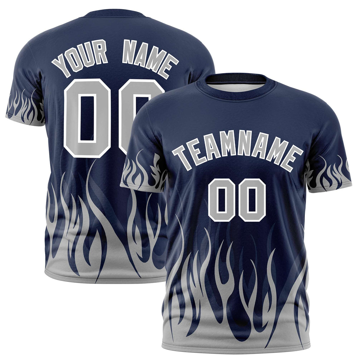 Custom Navy Gray 3D Pattern Design Flame Performance T-Shirt