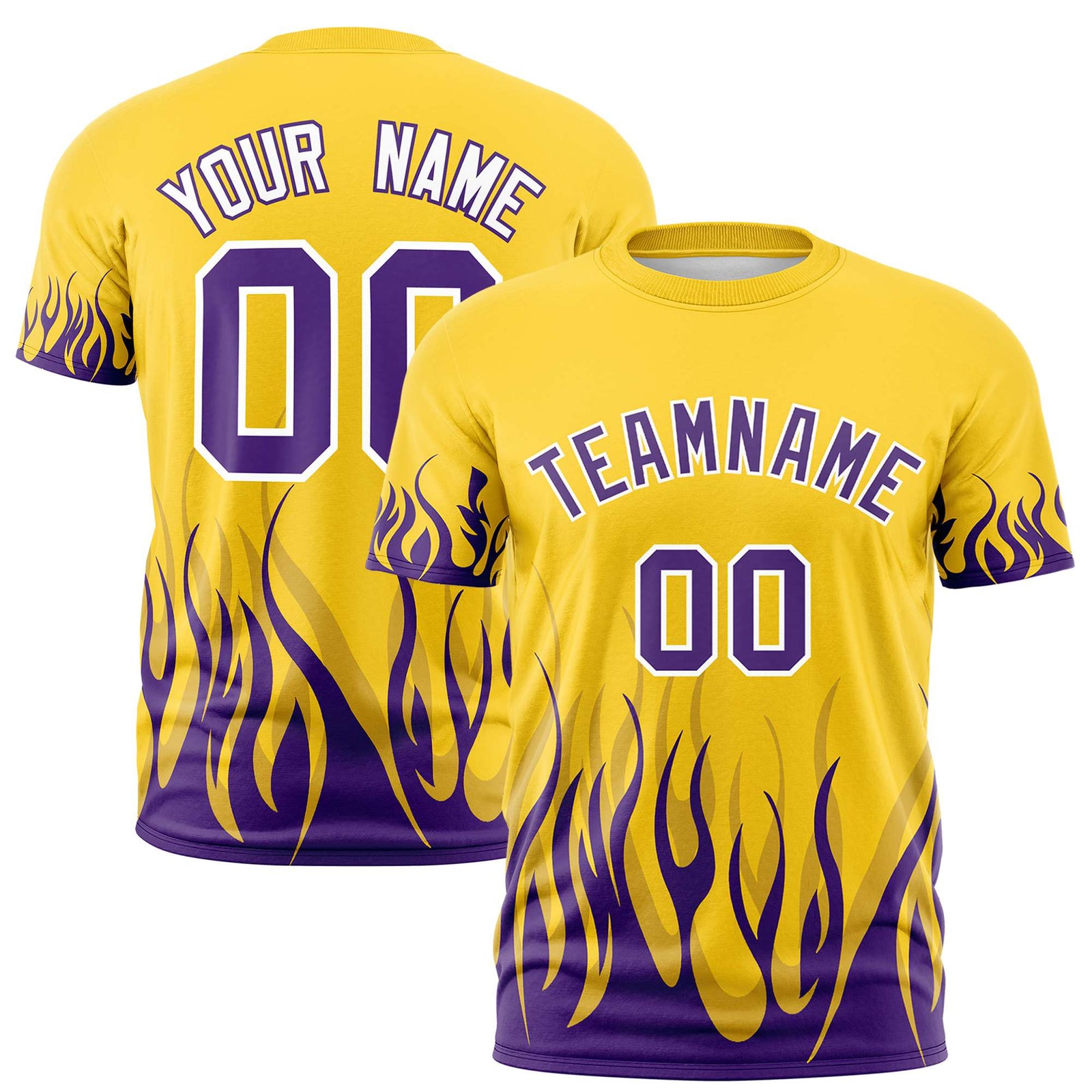 Custom Gold-01 Purple 3D Pattern Design Flame Performance T-Shirt