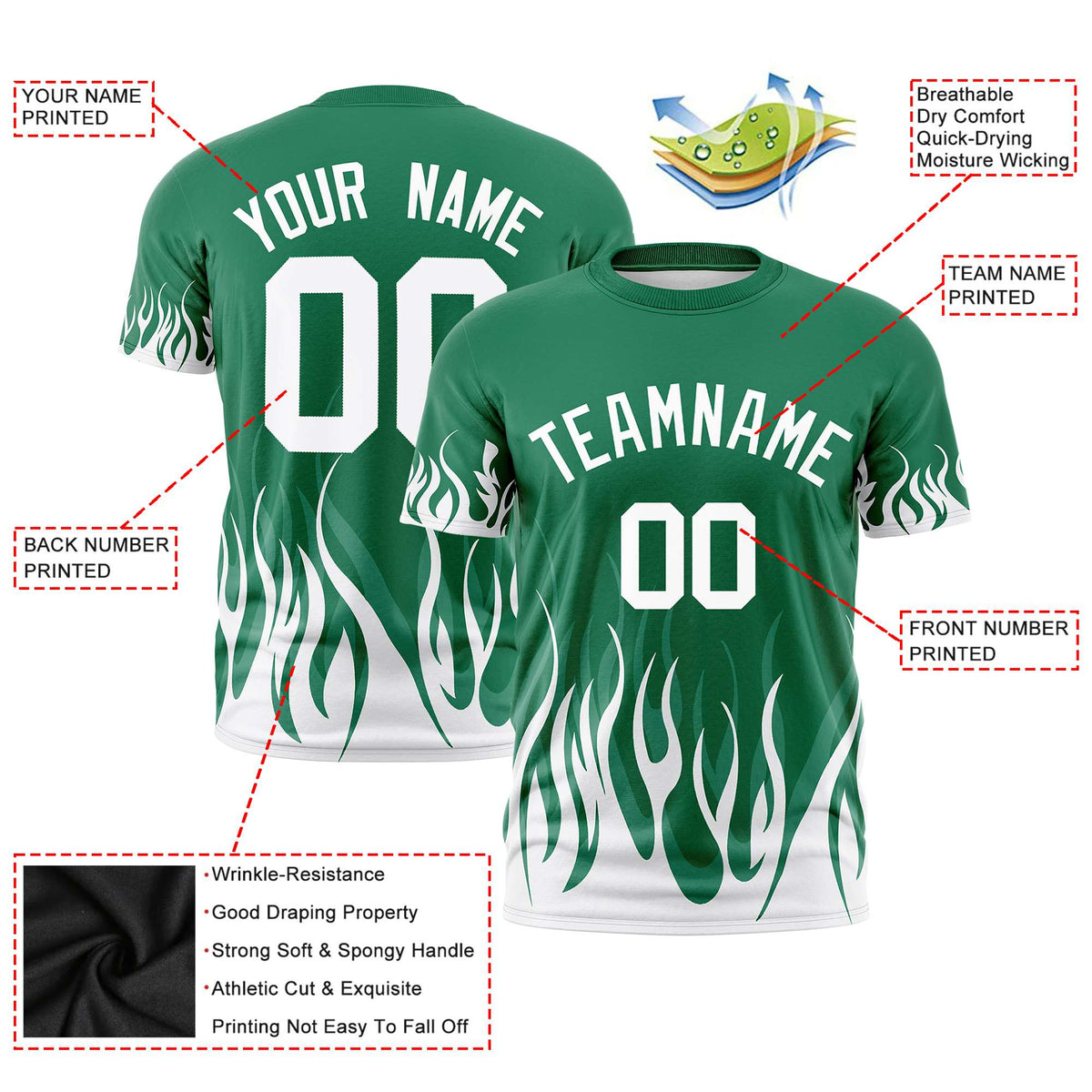 Custom Teal White 3D Pattern Design Flame Performance T-Shirt