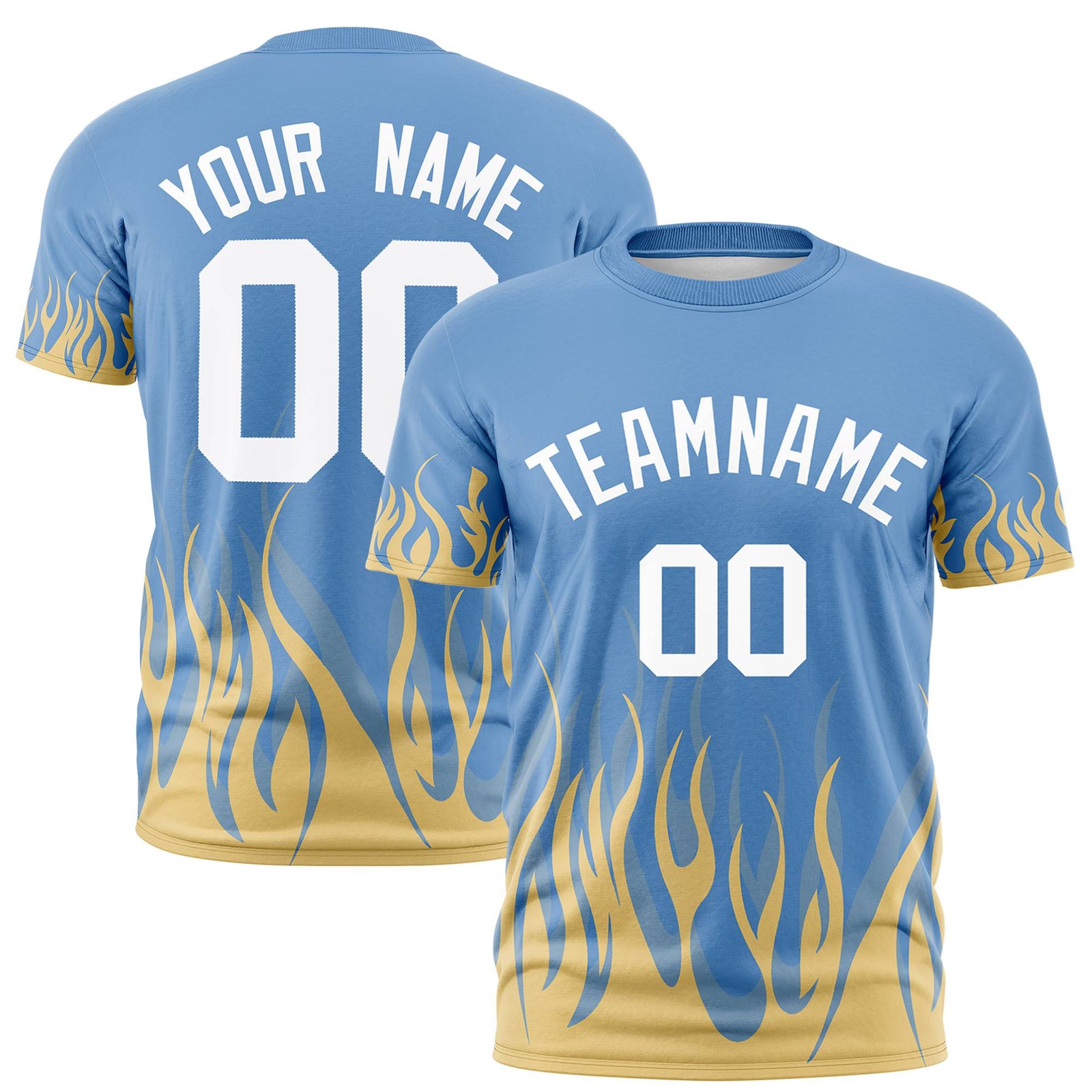 Custom Powder Blue Khaki 3D Pattern Design Flame Performance T-Shirt