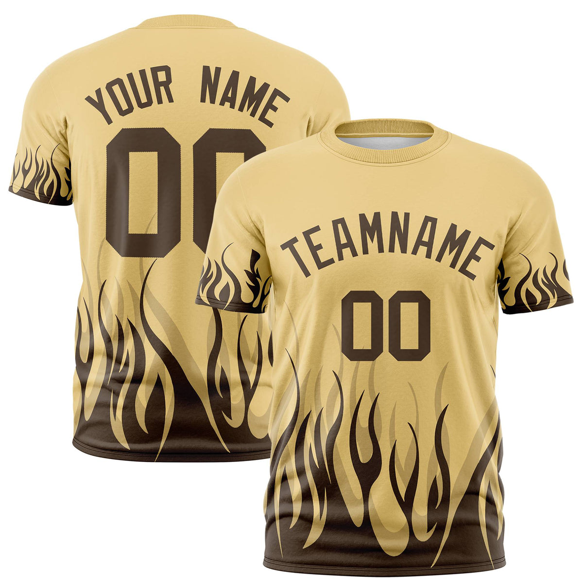 Custom Khaki Brown 3D Pattern Design Flame Performance T-Shirt
