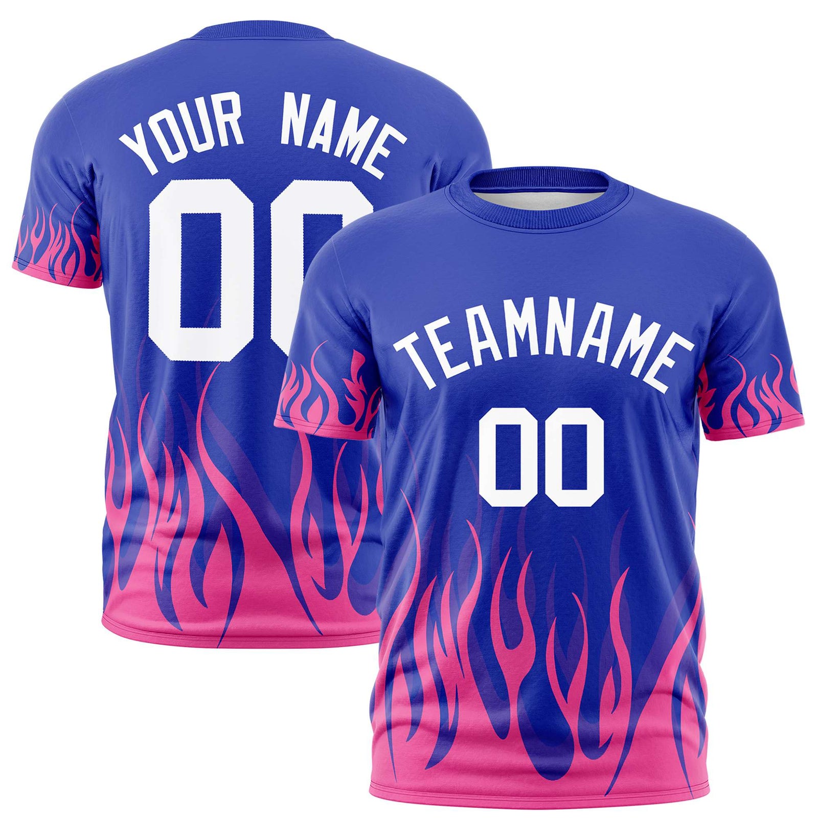 Custom Royal Blue Pink 3D Pattern Design Flame Performance T-Shirt