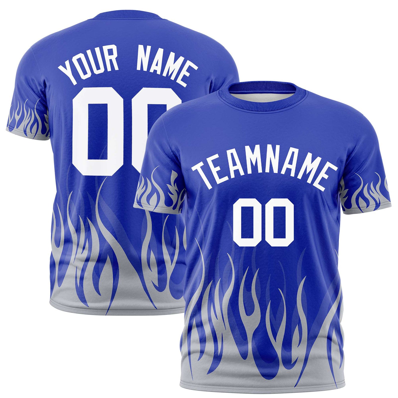 Custom Royal Blue Gray 3D Pattern Design Flame Performance T-Shirt