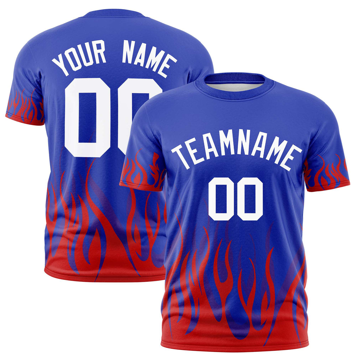 Custom Royal Blue Red 3D Pattern Design Flame Performance T-Shirt