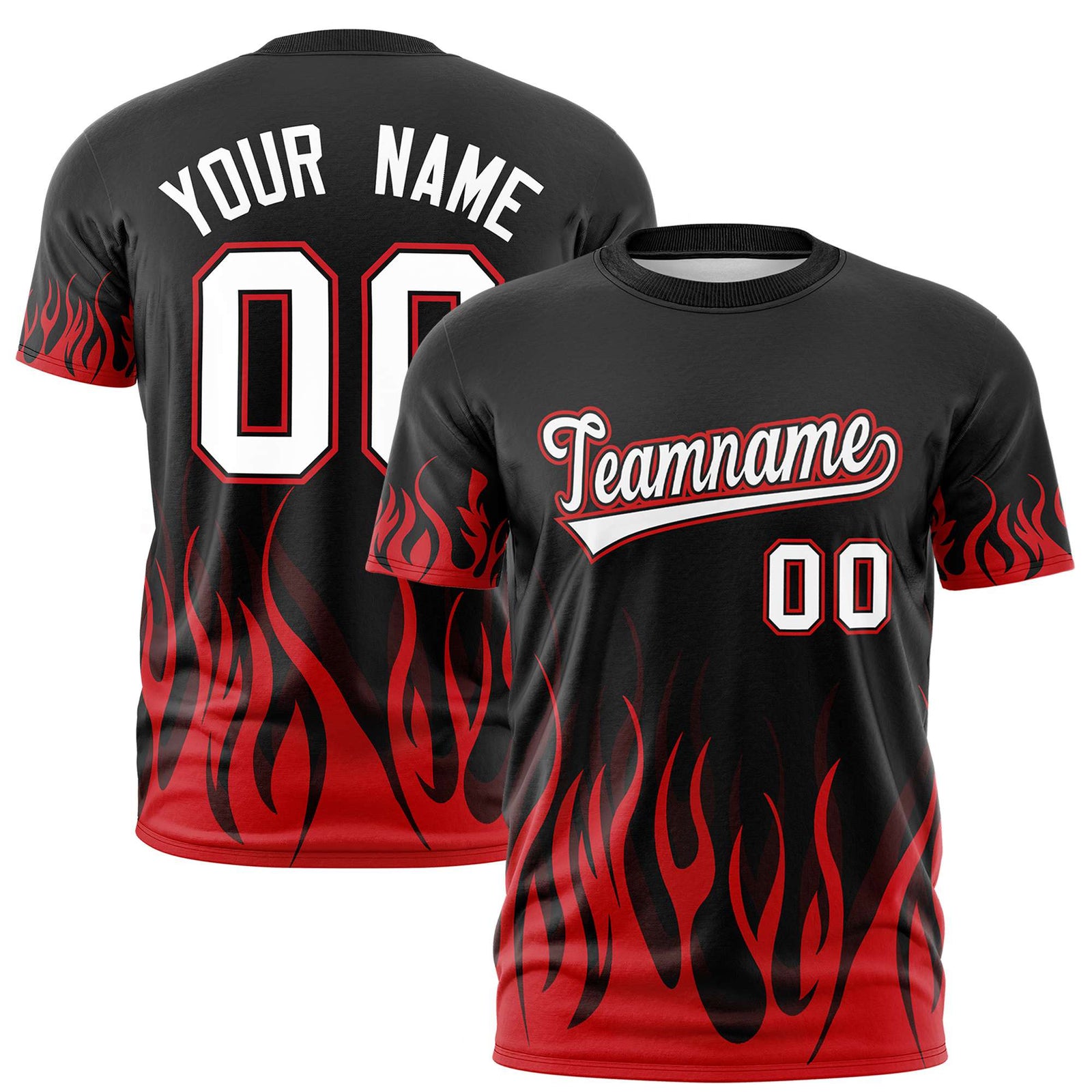Custom Black Red 3D Pattern Design Flame Performance T-Shirt