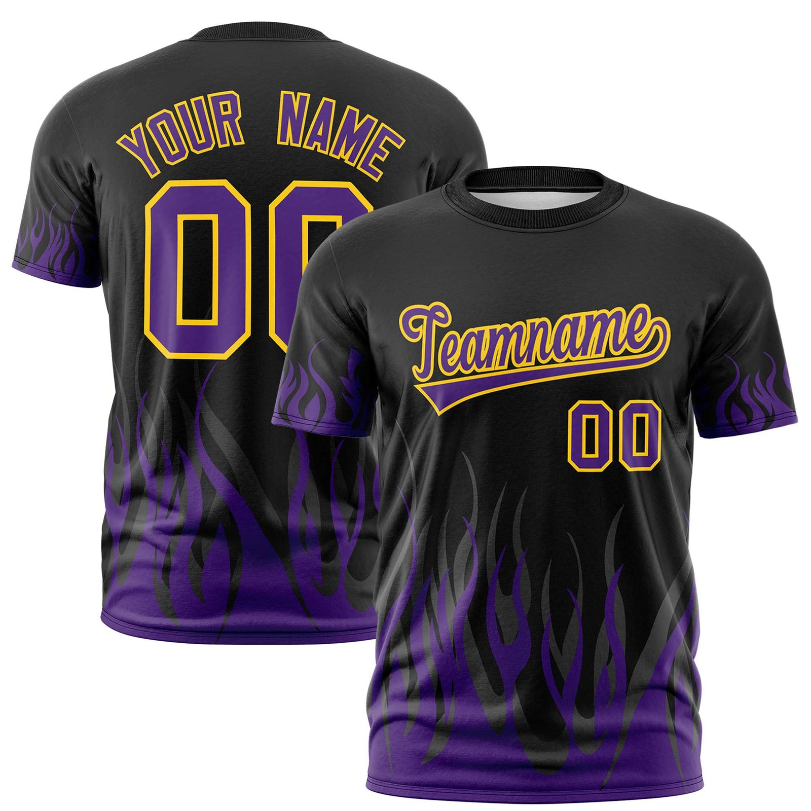 Custom Black Purple 3D Pattern Design Flame Performance T-Shirt