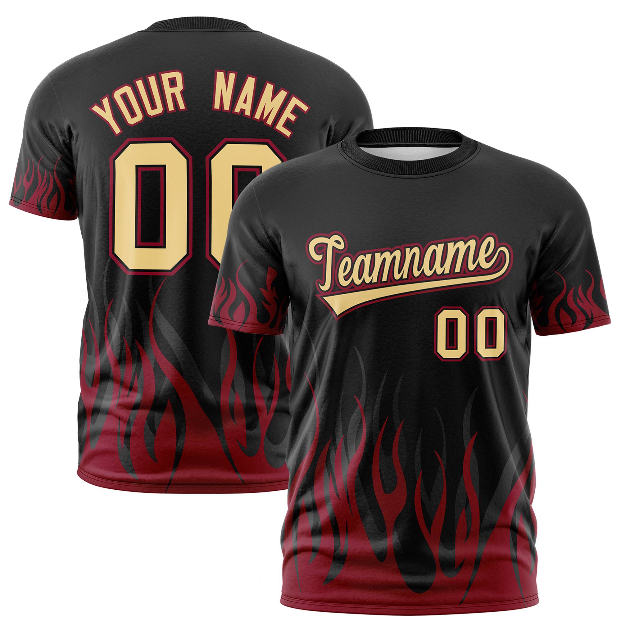 Custom Black Crimson 3D Pattern Design Flame Performance T-Shirt