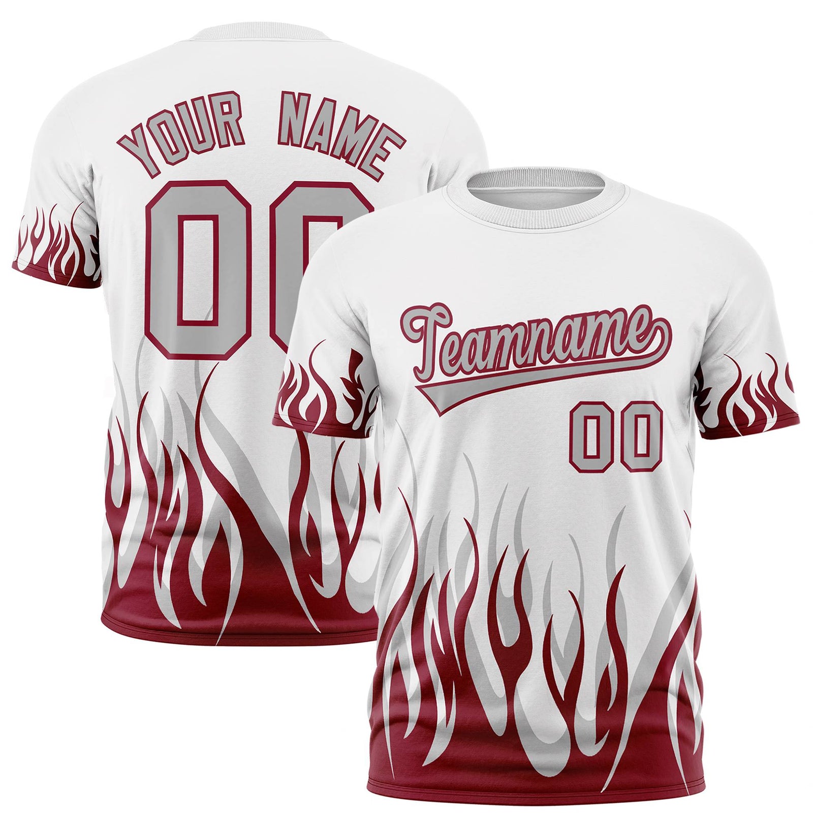 Custom White Crimson 3D Pattern Design Flame Performance T-Shirt