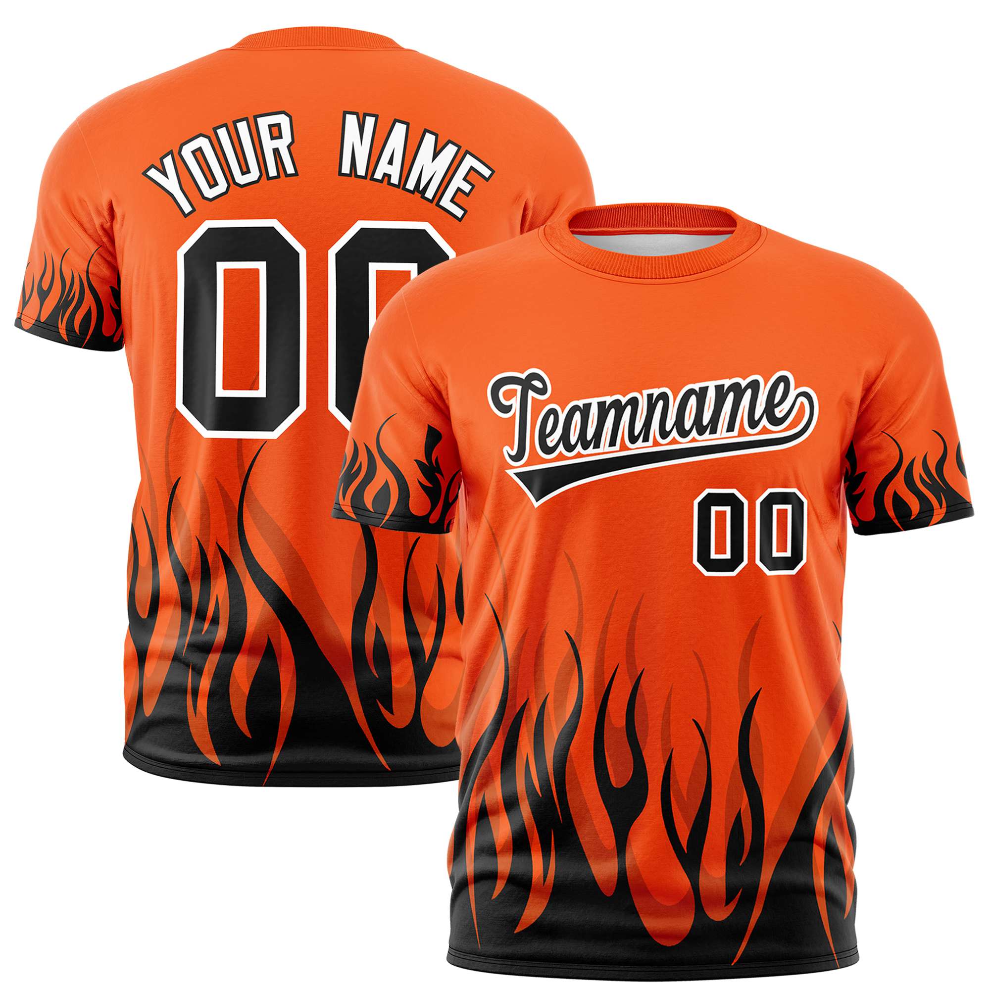 Custom Orange Black 3D Pattern Design Flame Performance T-Shirt