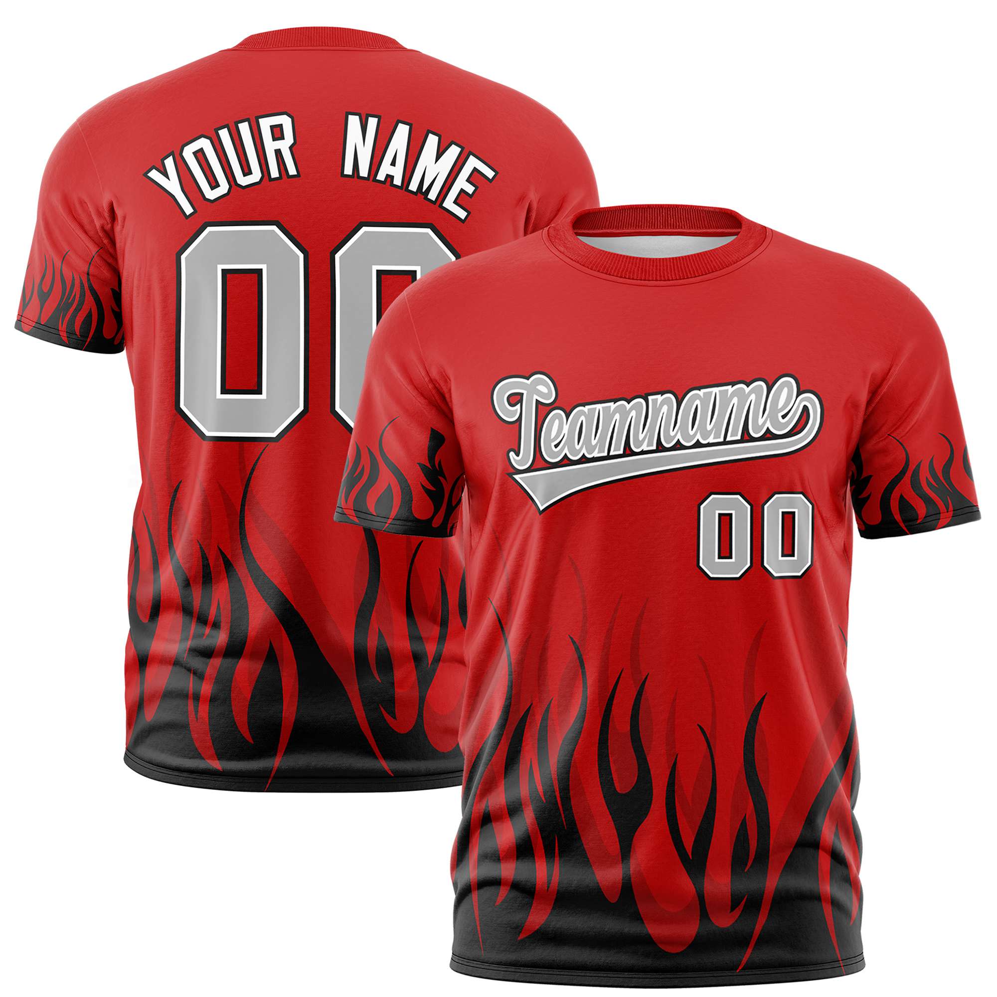 Custom Red Black 3D Pattern Design Flame Performance T-Shirt