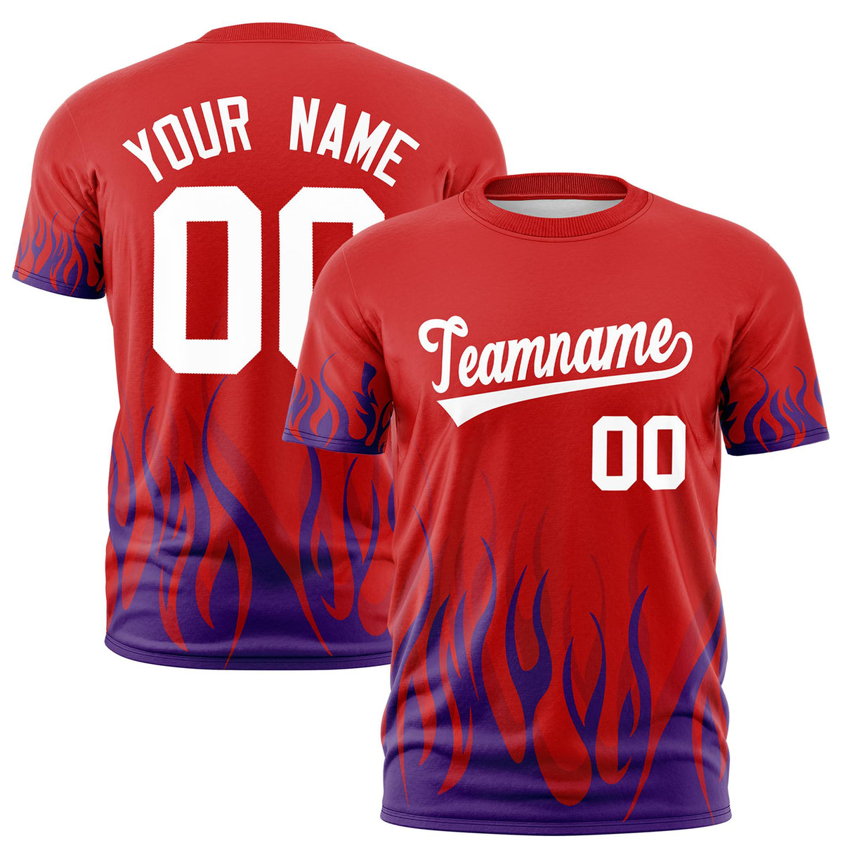Custom Red Purple 3D Pattern Design Flame Performance T-Shirt