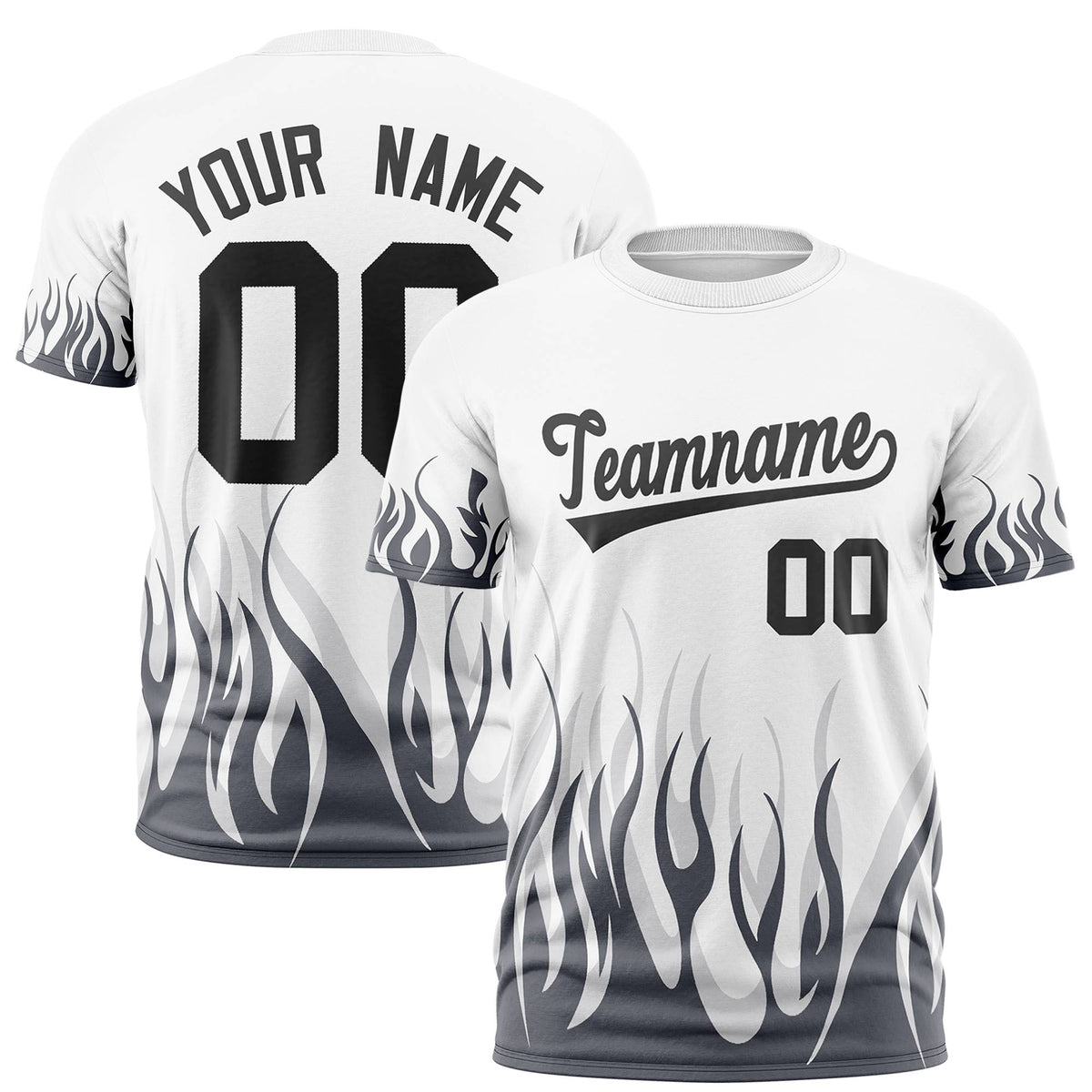 Custom White Gray 3D Pattern Design Flame Performance T-Shirt