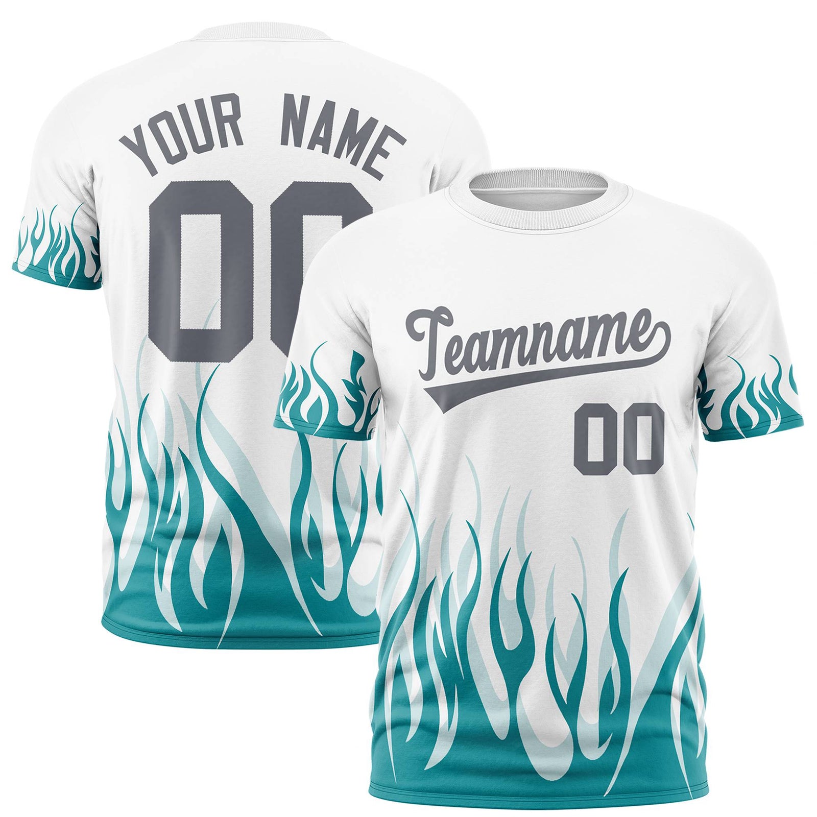 Custom White Aqua 3D Pattern Design Flame Performance T-Shirt
