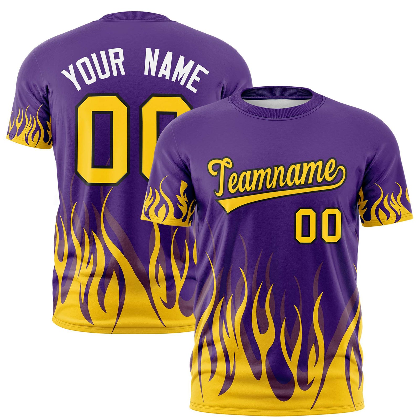 Custom Purple Old Gold 3D Pattern Design Flame Performance T-Shirt