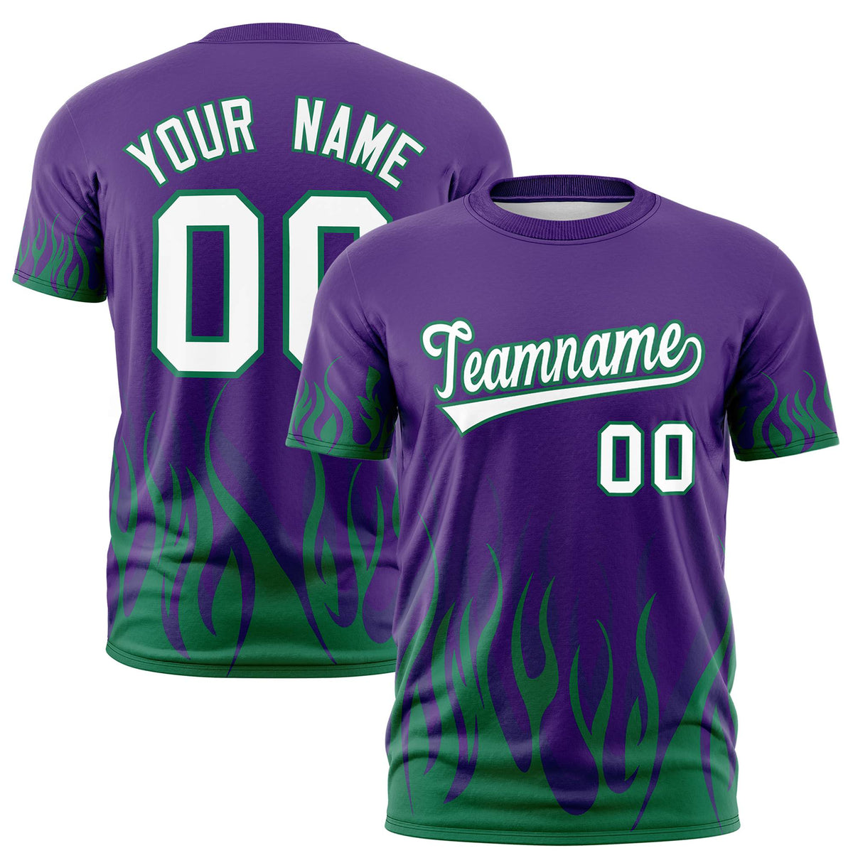Custom Purple Teal 3D Pattern Design Flame Performance T-Shirt