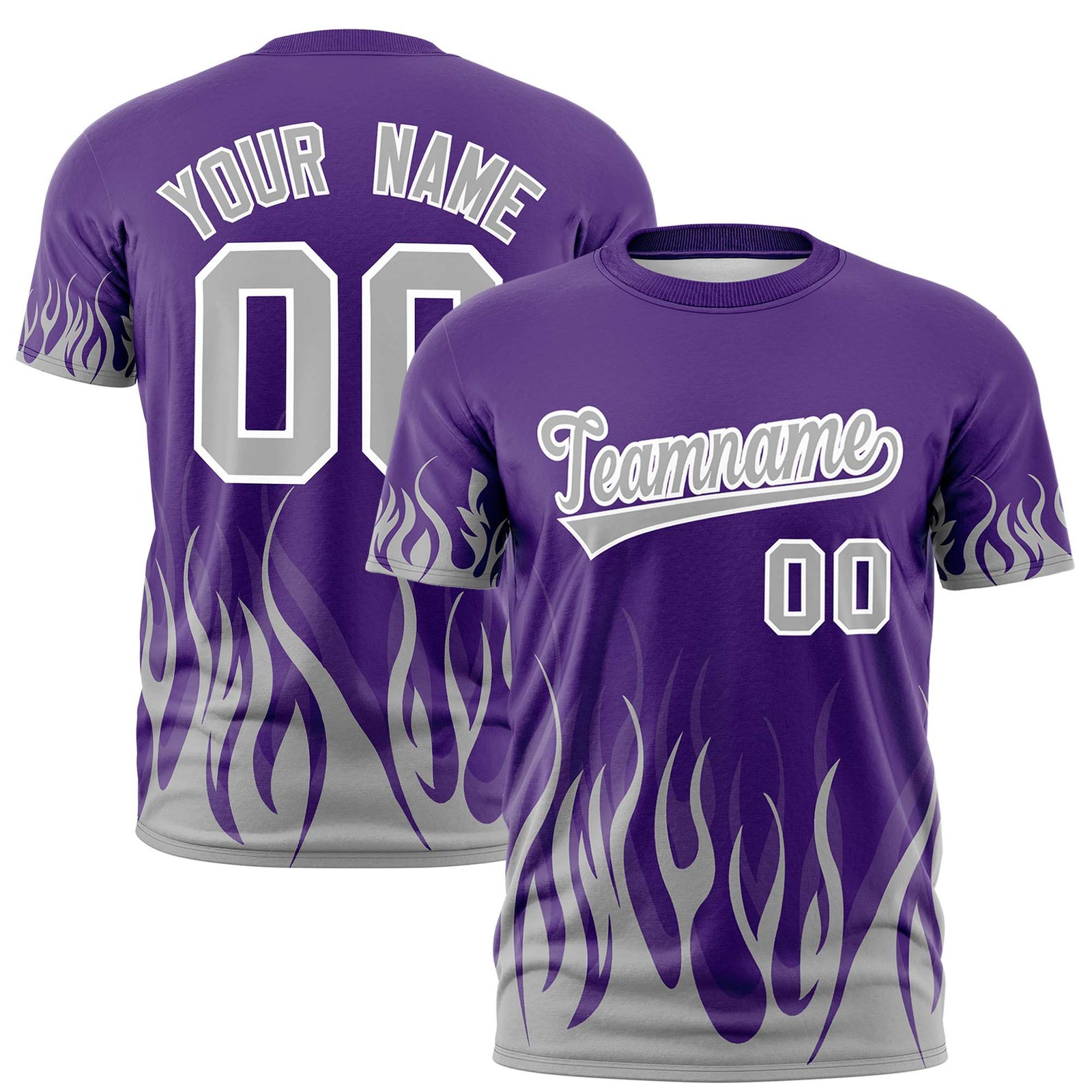 Custom Purple Gray 3D Pattern Design Flame Performance T-Shirt