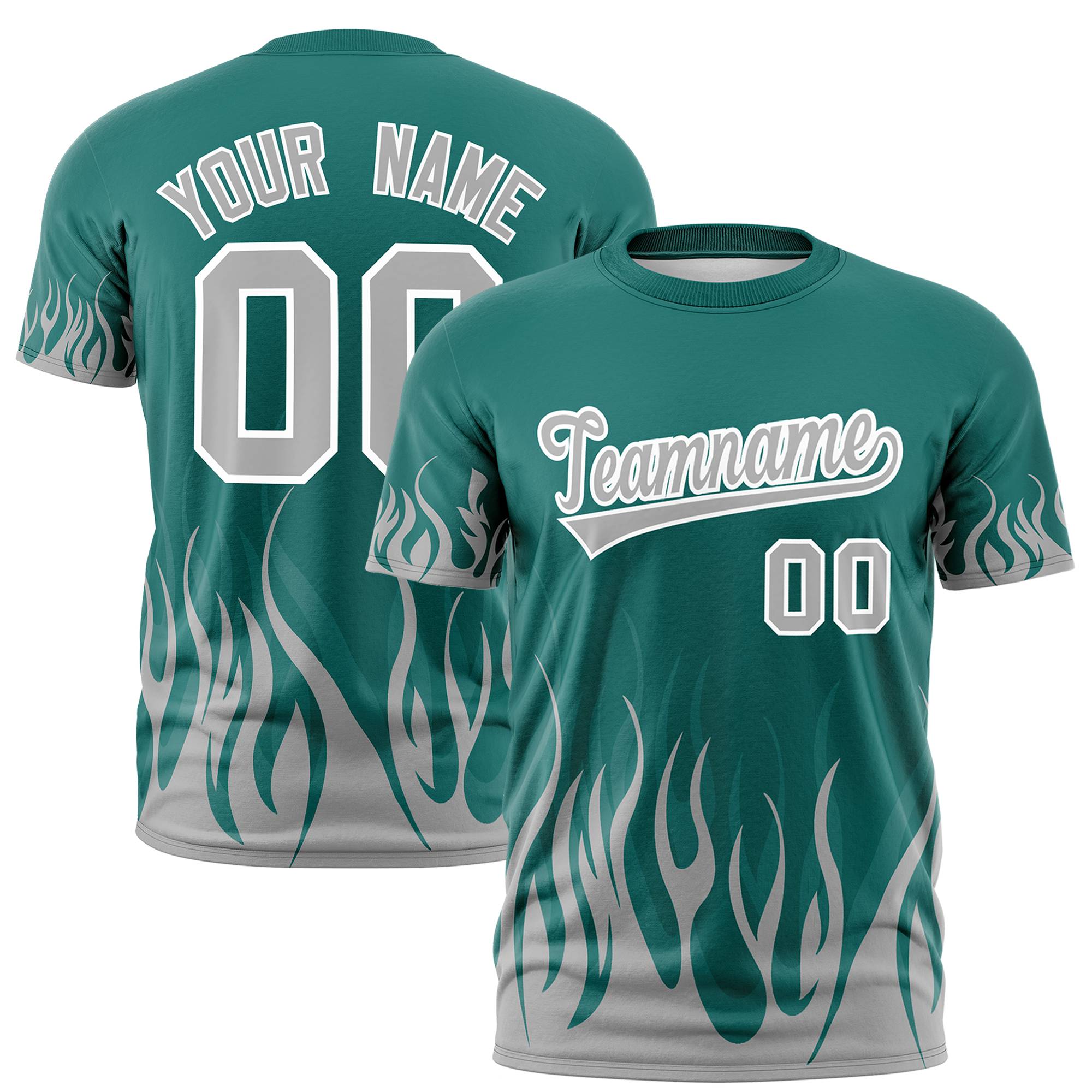 Custom Aqua Gray 3D Pattern Design Flame Performance T-Shirt