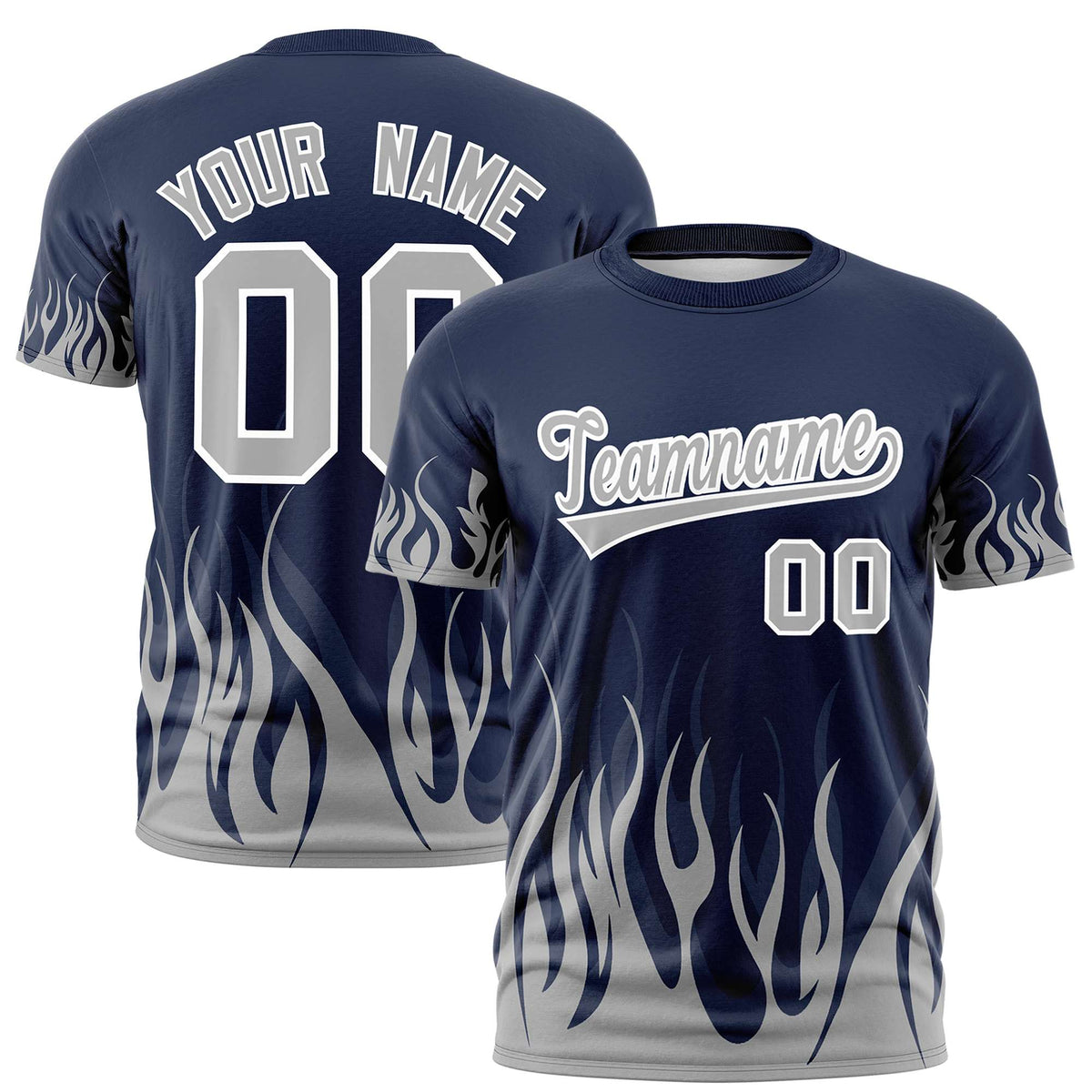 Custom Navy Gray 3D Pattern Design Flame Performance T-Shirt