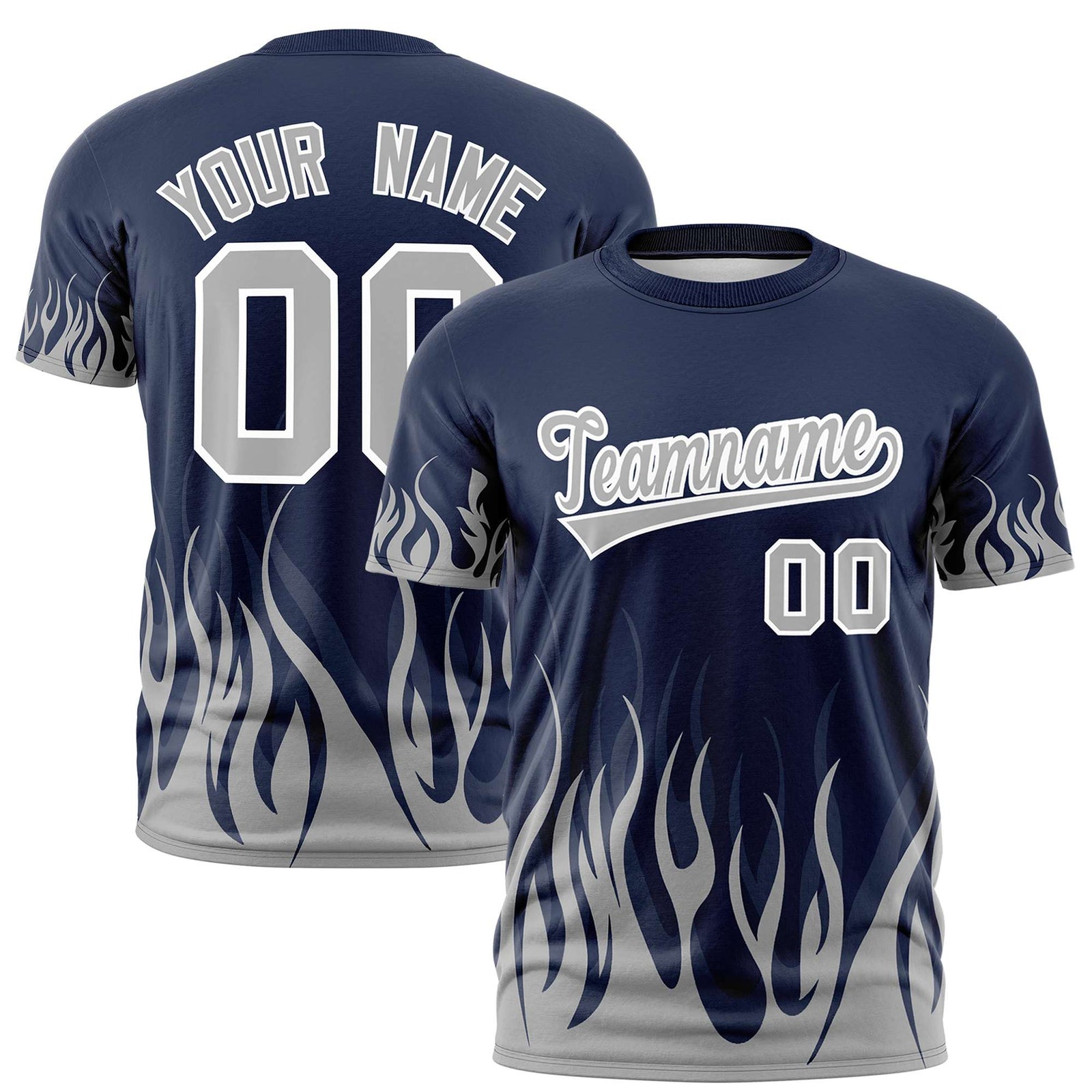 Custom Navy Gray 3D Pattern Design Flame Performance T-Shirt
