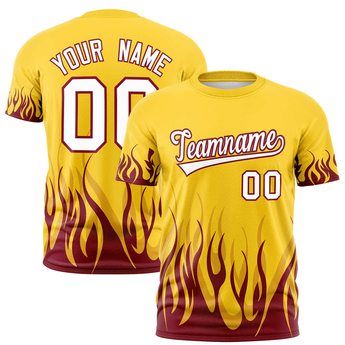 Custom Gold-01 Crimson 3D Pattern Design Flame Performance T-Shirt