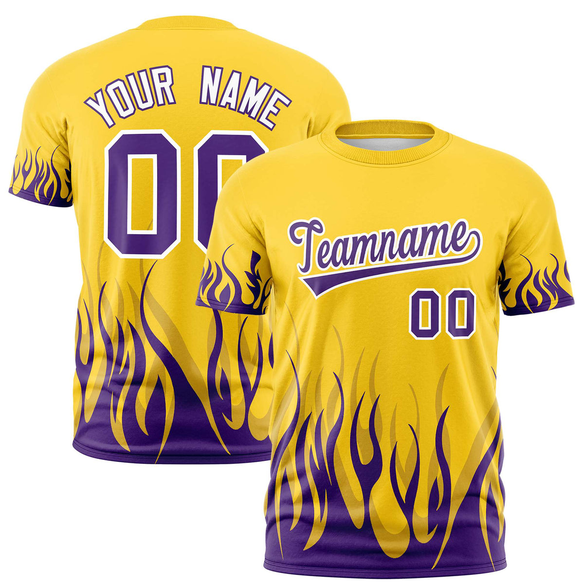 Custom Gold-01 Purple 3D Pattern Design Flame Performance T-Shirt
