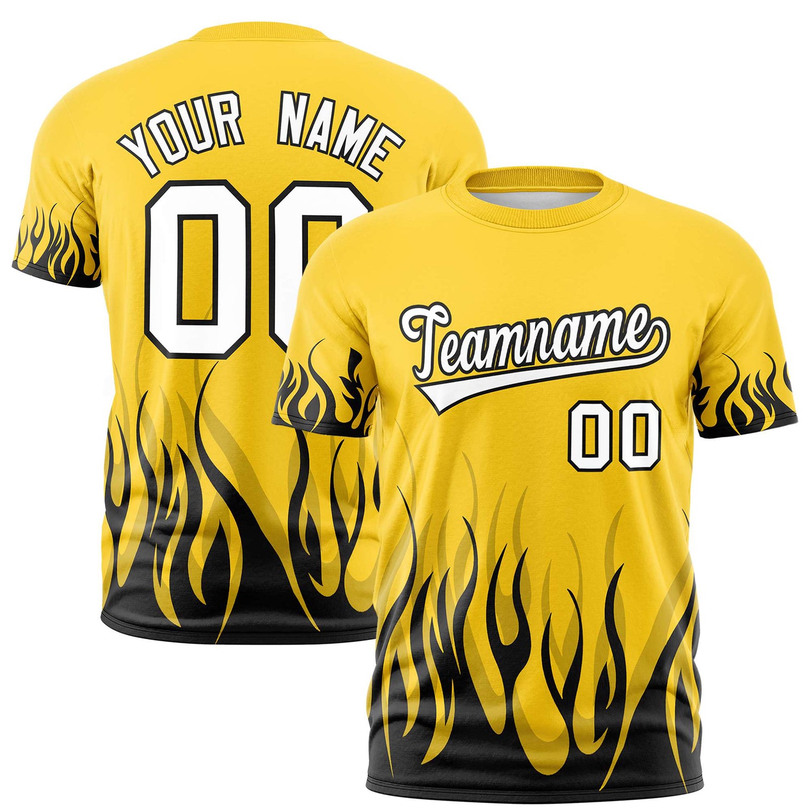 Custom Gold-01 Black 3D Pattern Design Flame Performance T-Shirt