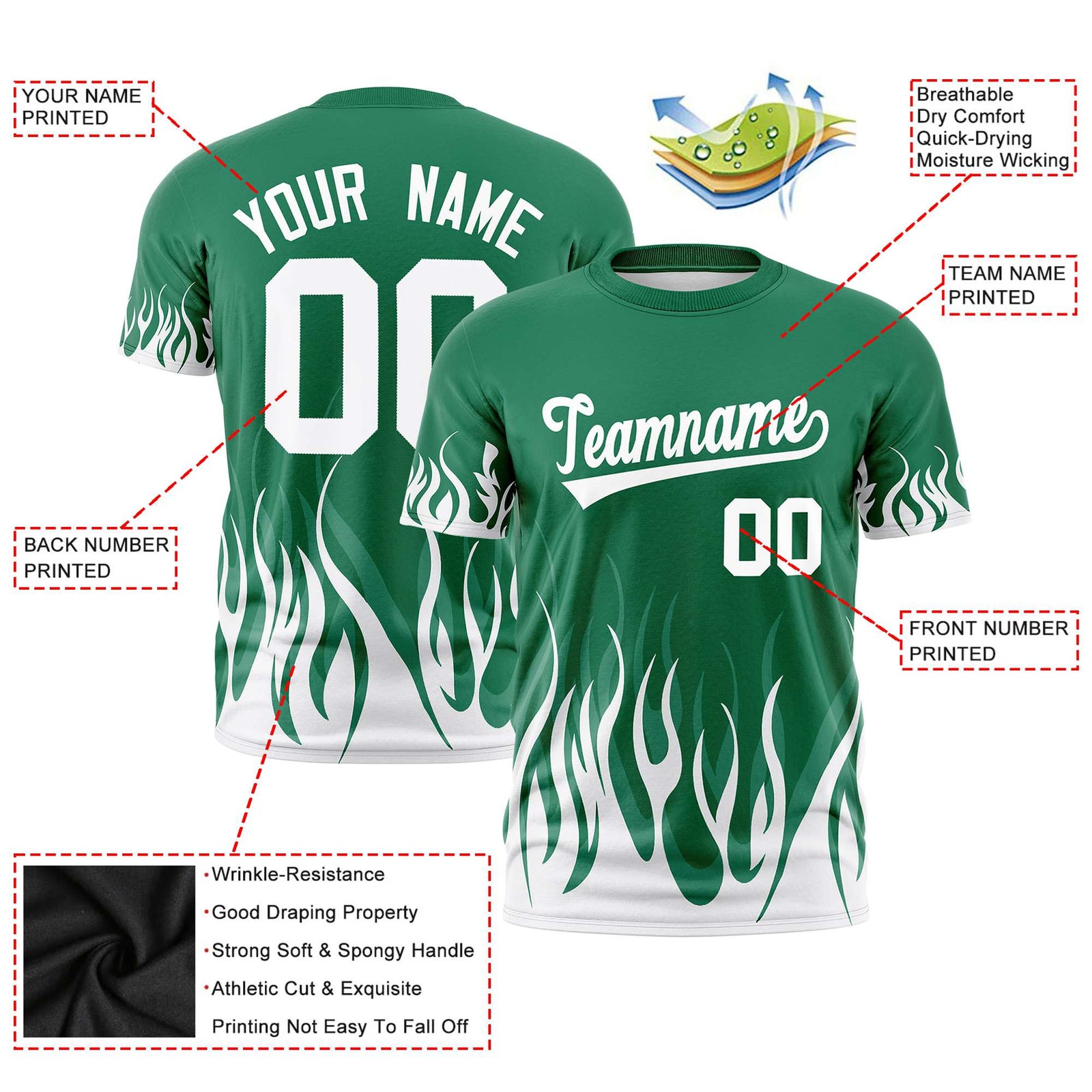 Custom Teal White 3D Pattern Design Flame Performance T-Shirt