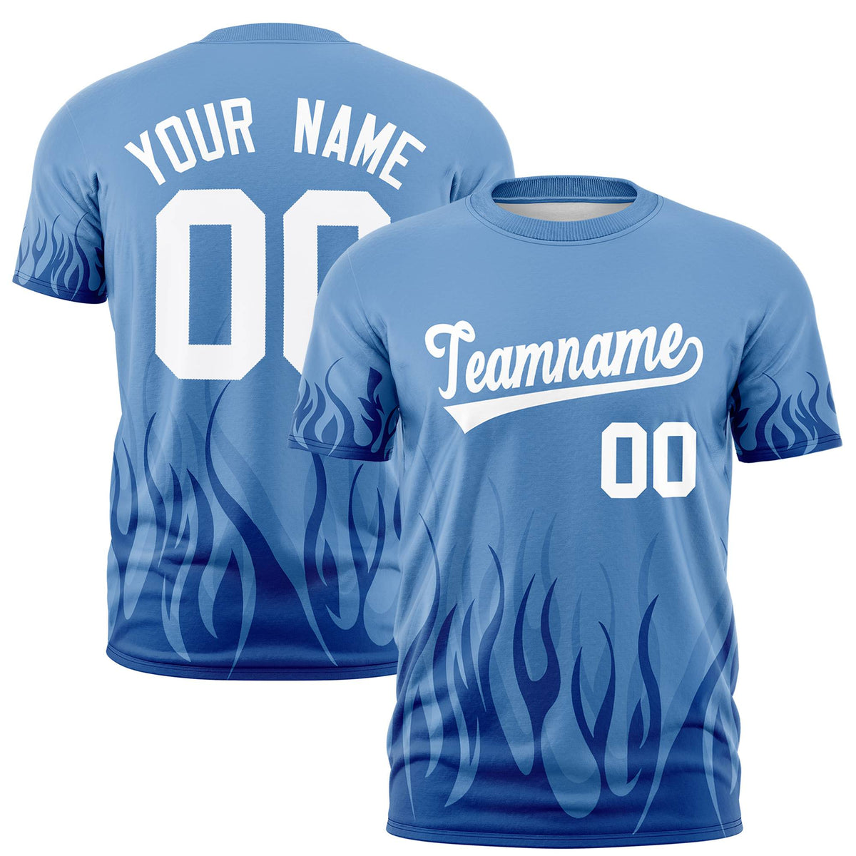 Custom Powder Blue Royal Blue 3D Pattern Design Flame Performance T-Shirt