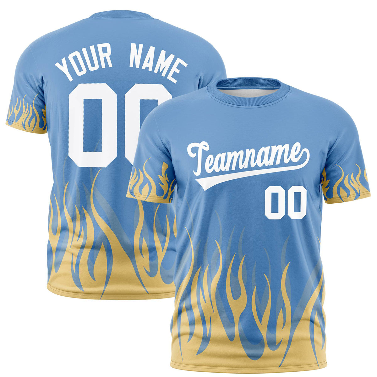 Custom Powder Blue Khaki 3D Pattern Design Flame Performance T-Shirt