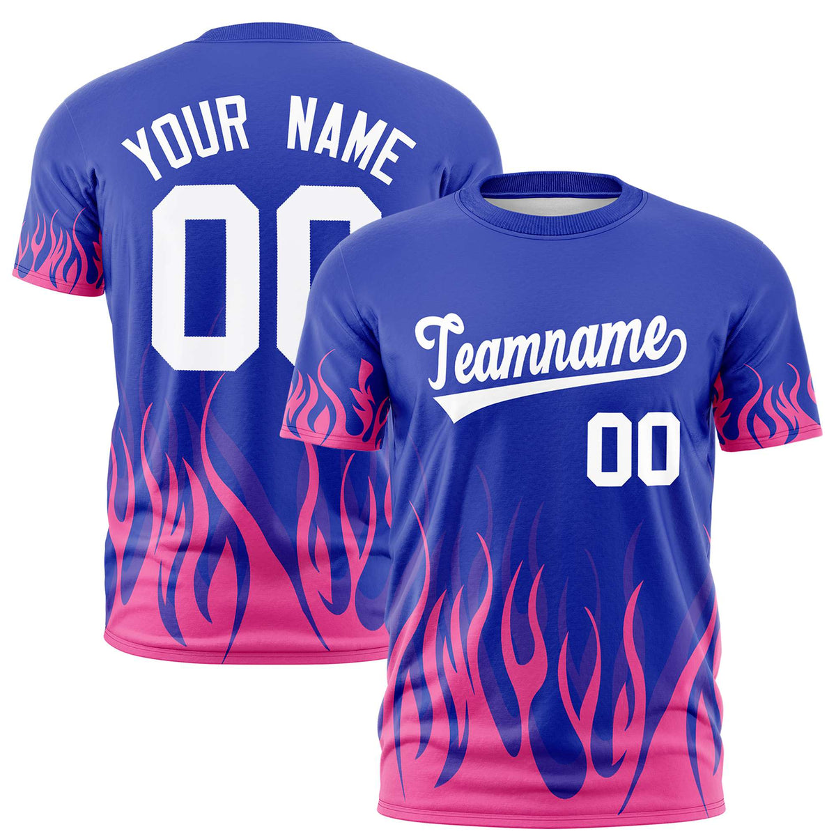 Custom Royal Blue Pink 3D Pattern Design Flame Performance T-Shirt