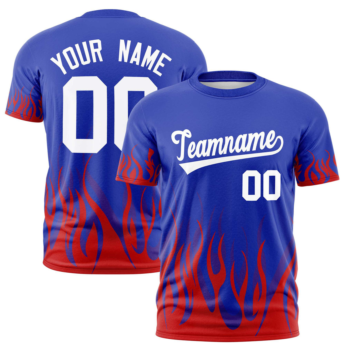 Custom Royal Blue Red 3D Pattern Design Flame Performance T-Shirt
