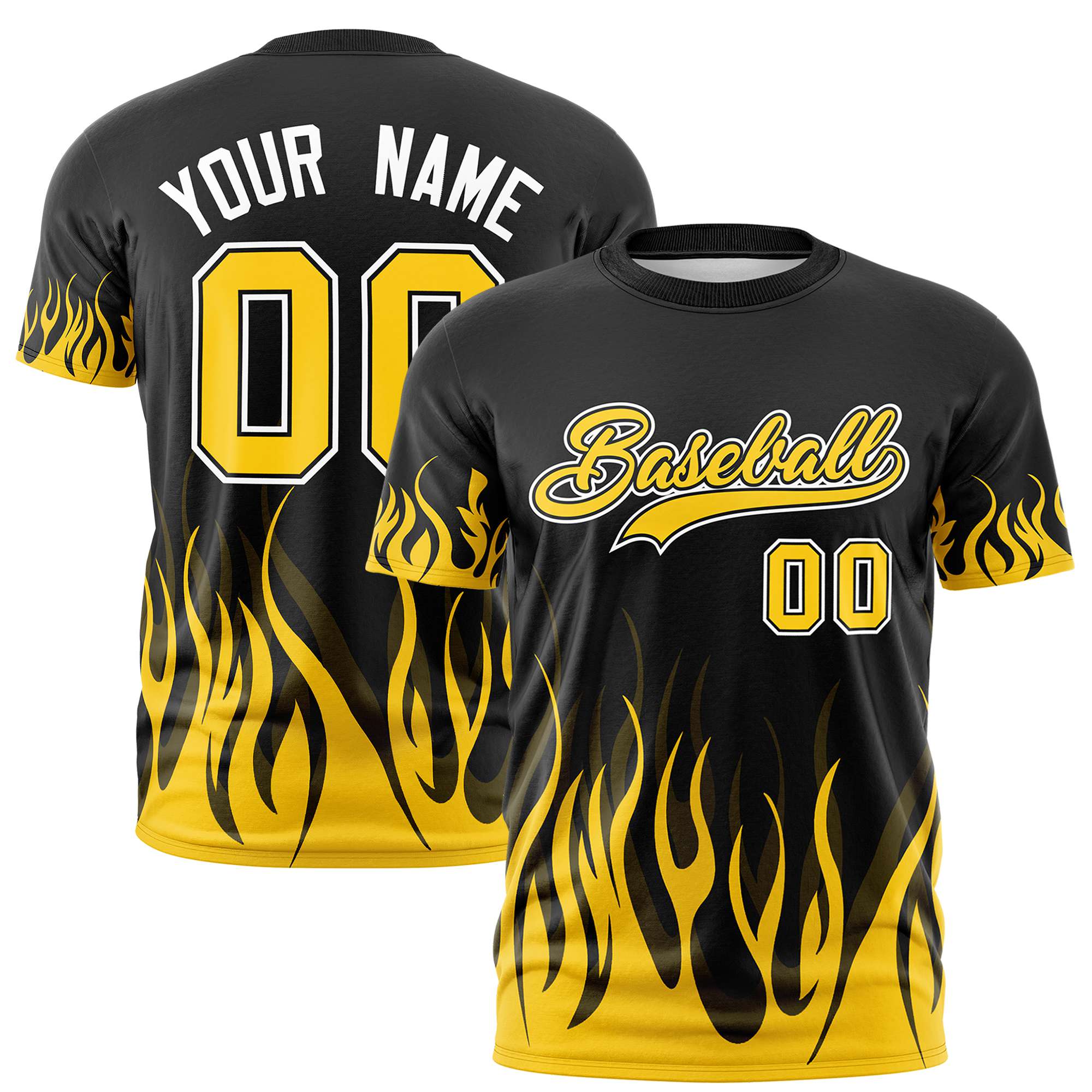 Custom Black Gold-01 3D Pattern Design Flame Performance T-Shirt