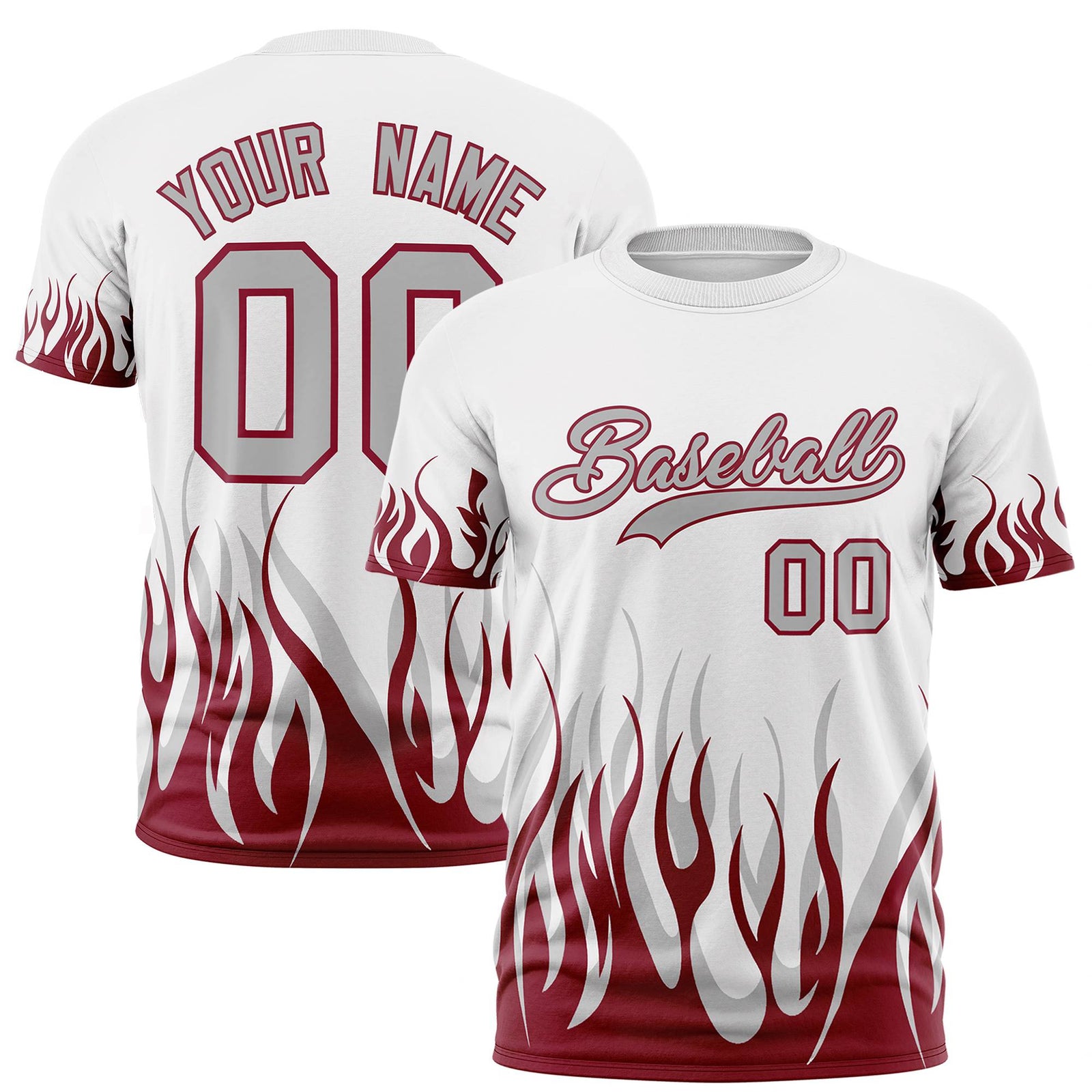 Custom White Crimson 3D Pattern Design Flame Performance T-Shirt