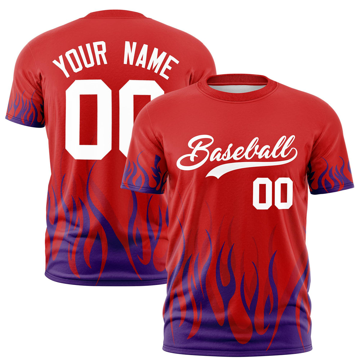 Custom Red Purple 3D Pattern Design Flame Performance T-Shirt