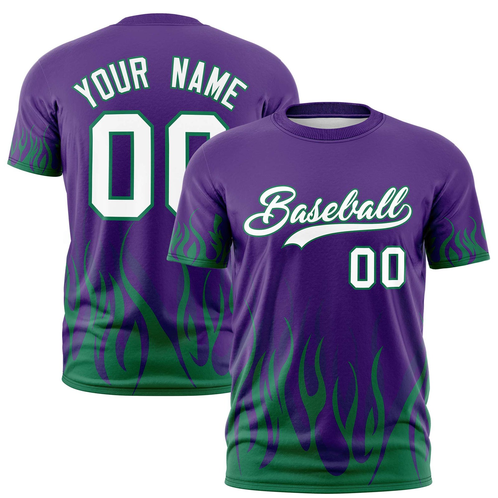 Custom Purple Teal 3D Pattern Design Flame Performance T-Shirt