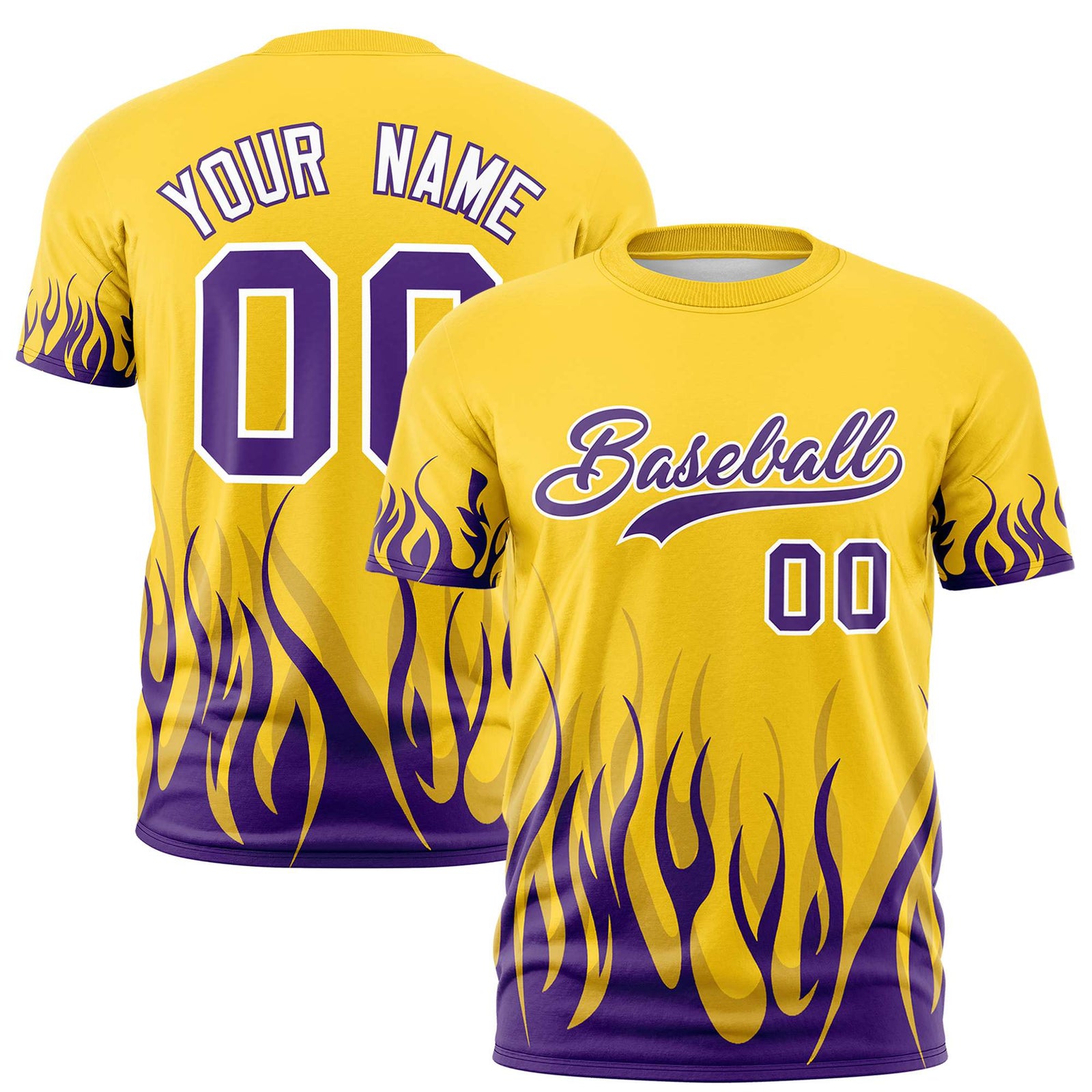 Custom Gold-01 Purple 3D Pattern Design Flame Performance T-Shirt