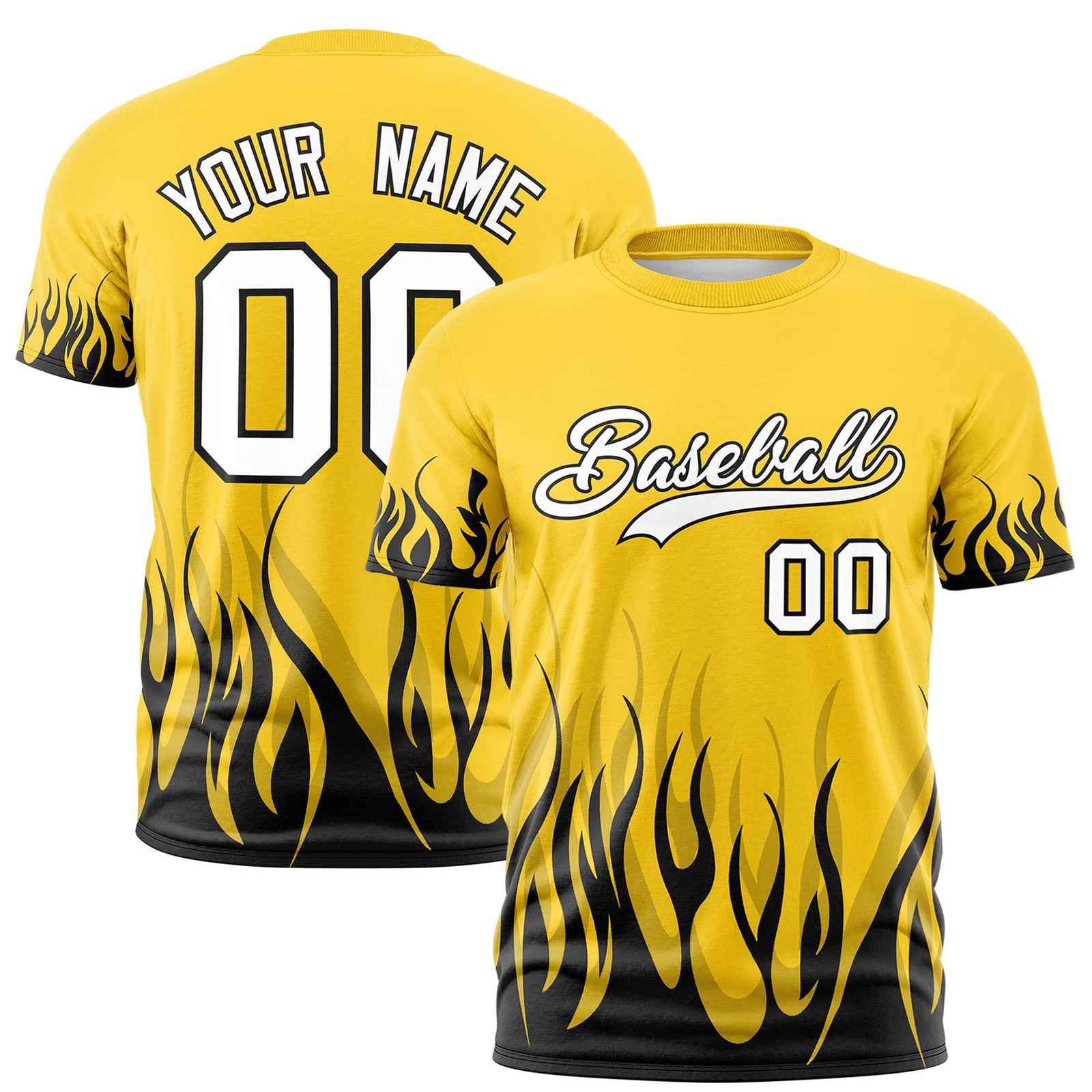 Custom Gold-01 Black 3D Pattern Design Flame Performance T-Shirt