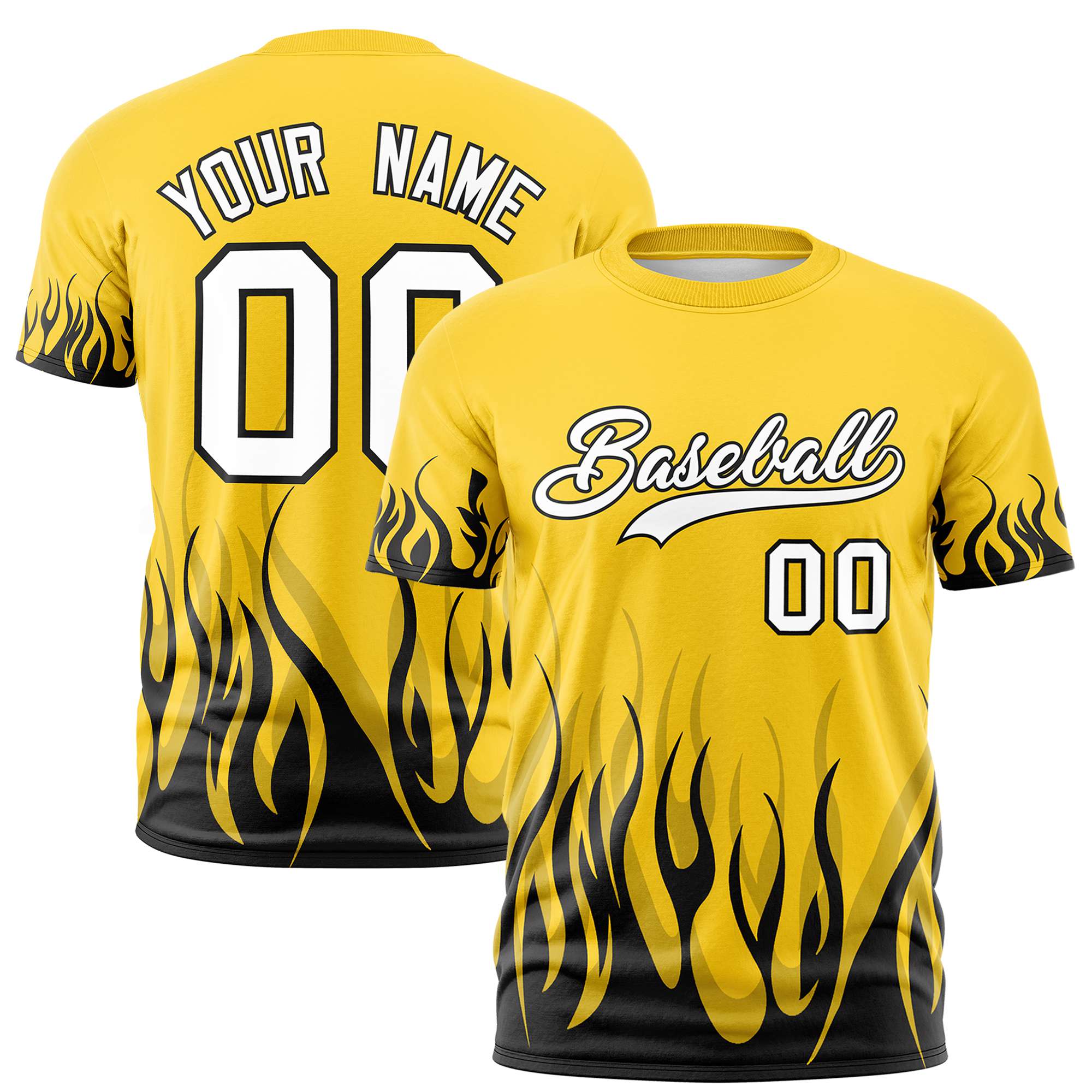 Custom Gold-01 Black 3D Pattern Design Flame Performance T-Shirt