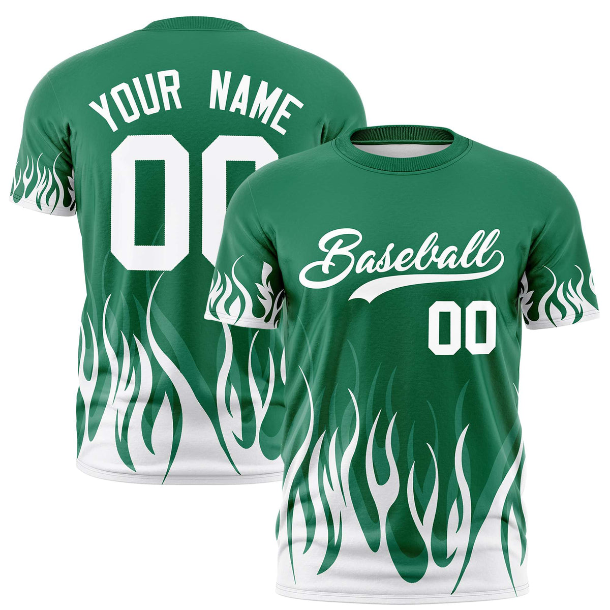 Custom Teal White 3D Pattern Design Flame Performance T-Shirt