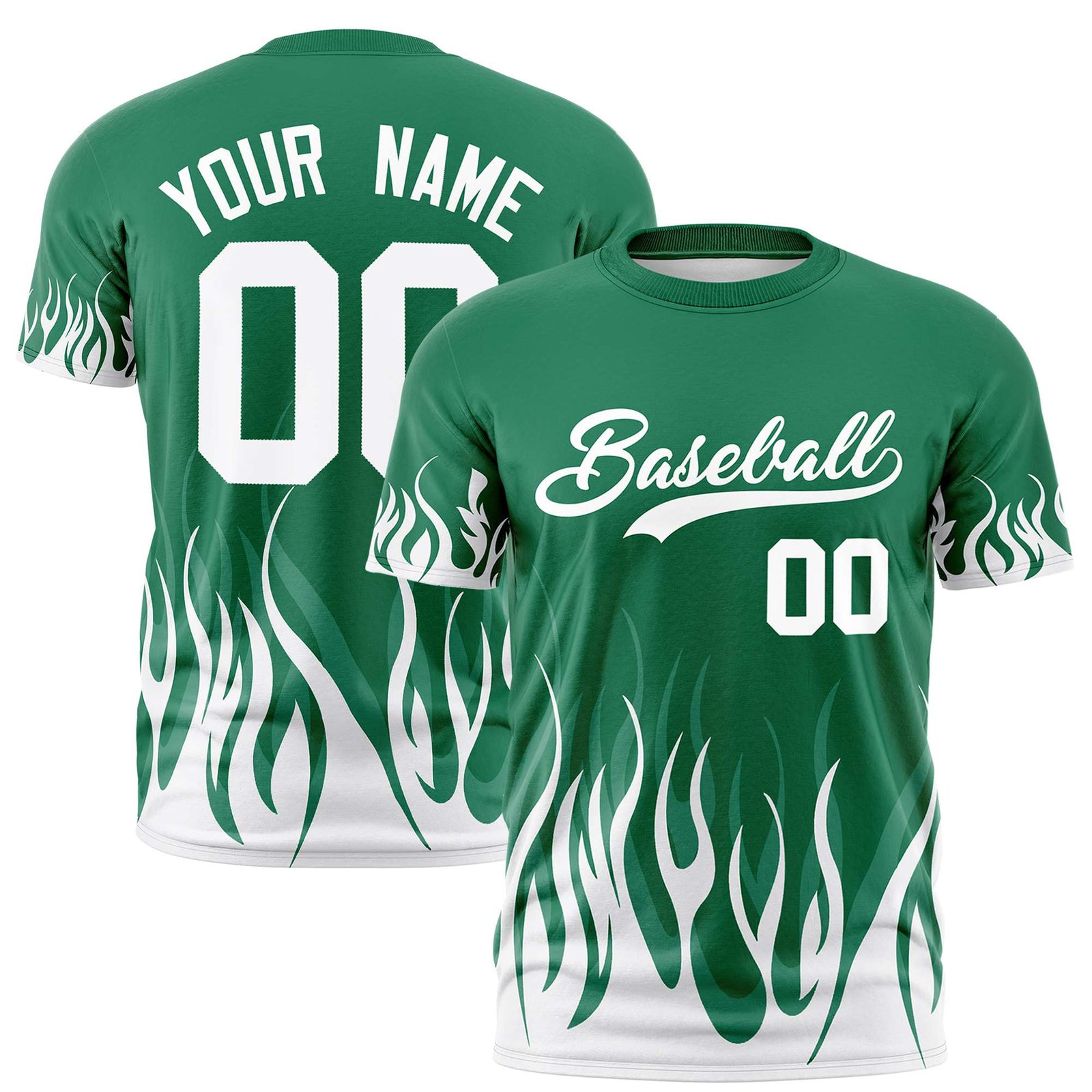 Custom Teal White 3D Pattern Design Flame Performance T-Shirt