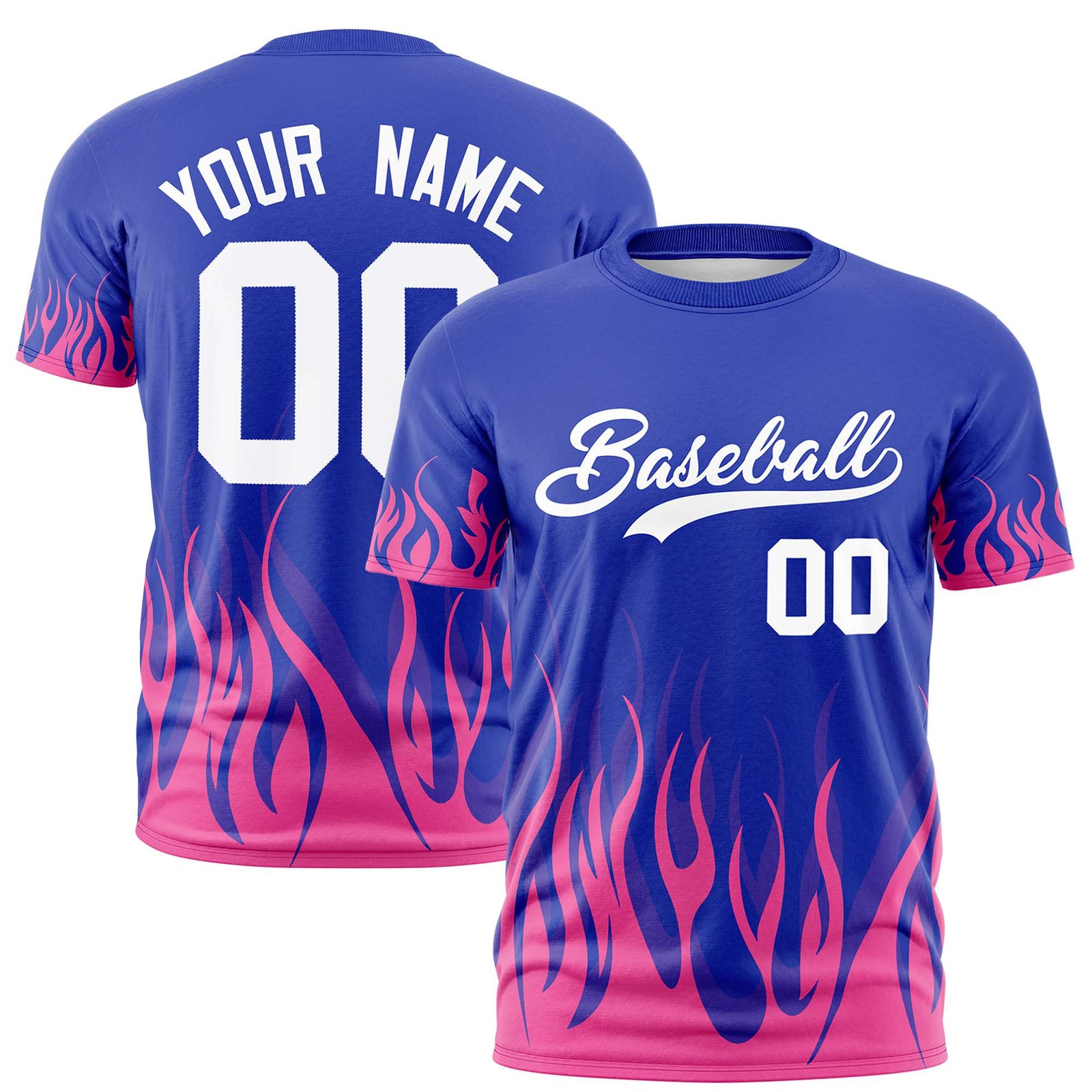 Custom Royal Blue Pink 3D Pattern Design Flame Performance T-Shirt