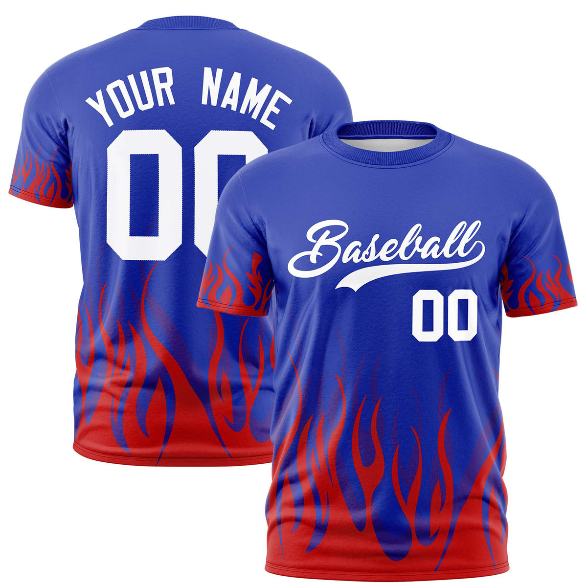 Custom Royal Blue Red 3D Pattern Design Flame Performance T-Shirt