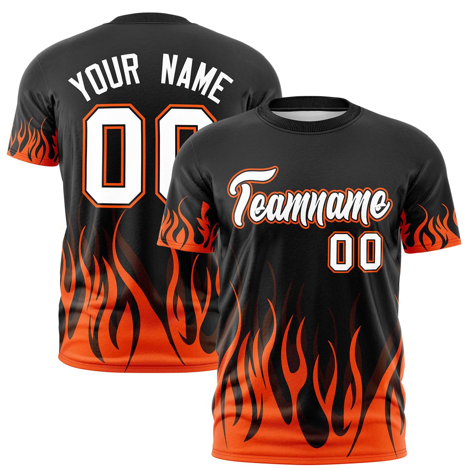 Custom Black Orange 3D Pattern Design Flame Performance T-Shirt