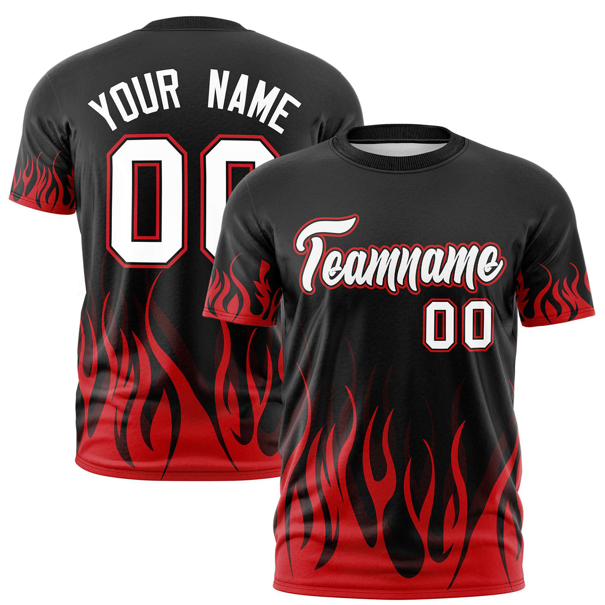 Custom Black Red 3D Pattern Design Flame Performance T-Shirt