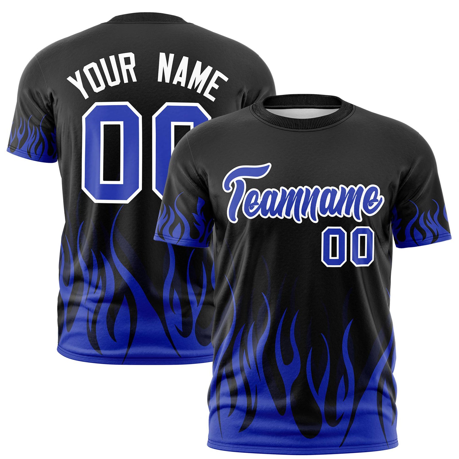 Custom Black Royal Blue 3D Pattern Design Flame Performance T-Shirt