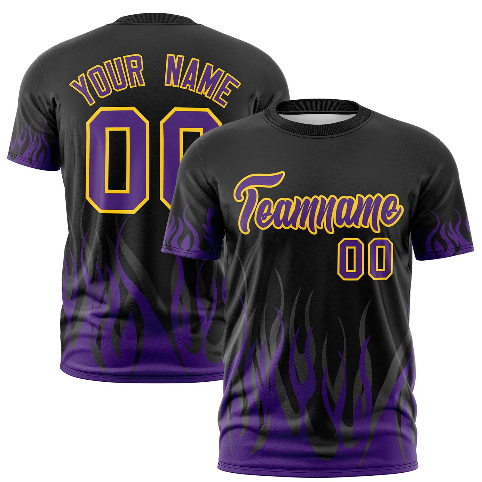 Custom Black Purple 3D Pattern Design Flame Performance T-Shirt