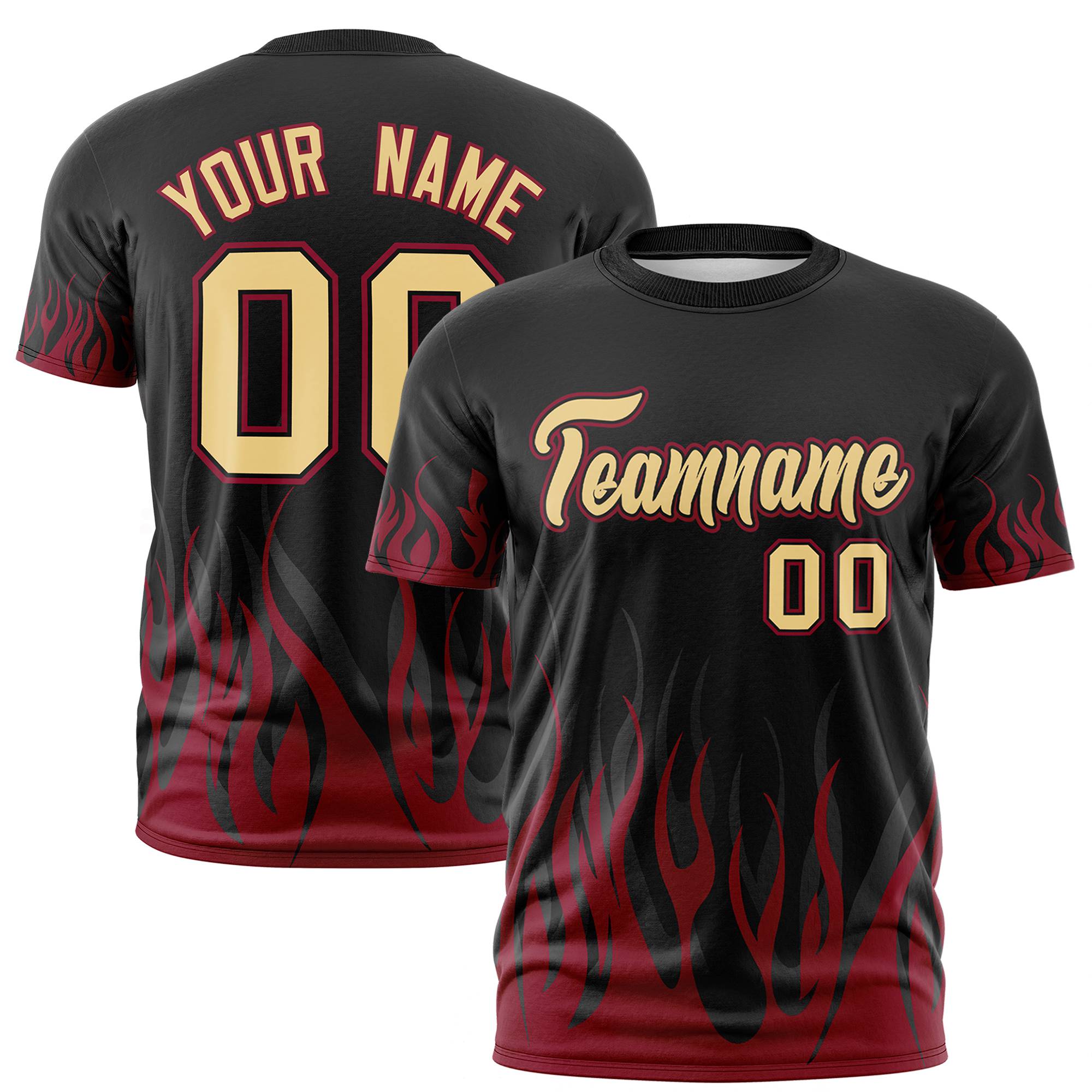 Custom Black Crimson 3D Pattern Design Flame Performance T-Shirt